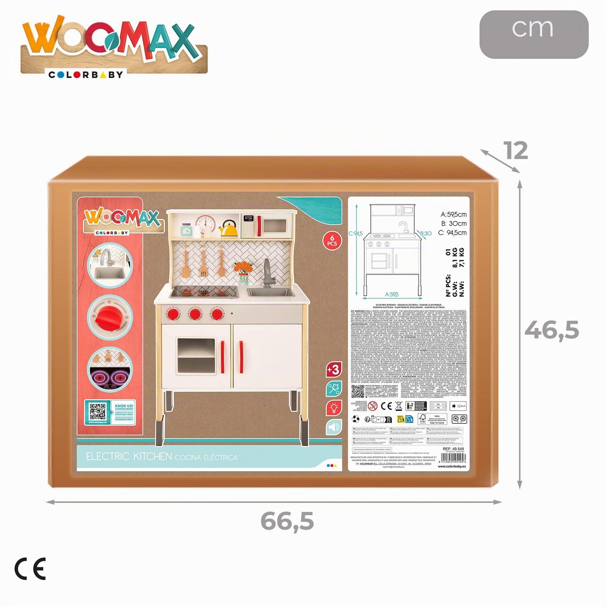 WOOMAX Cucina giocattolo con luce e suono, con piano cottura e cappa aspirante, 94,5 x 59,5 x 30 cm, per ragazzi e ragazze (49549)