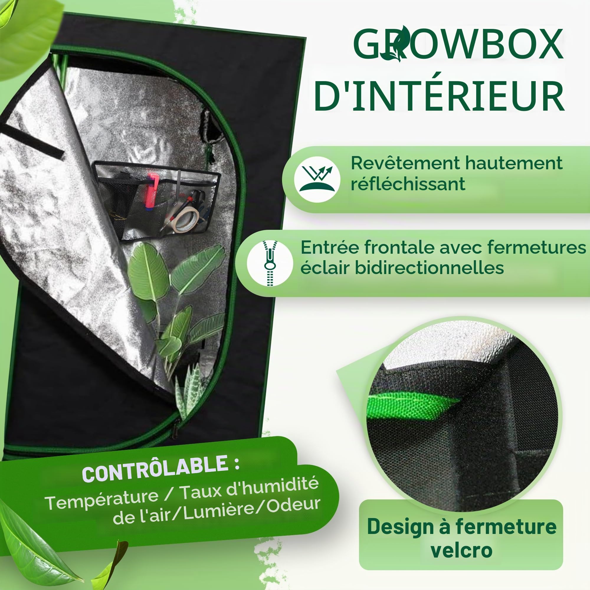 Melko Growbox Rideau de culture de plantes 40 x 40 x 120 cm pour toutes les saisons, résistant à la lumière et imperméable