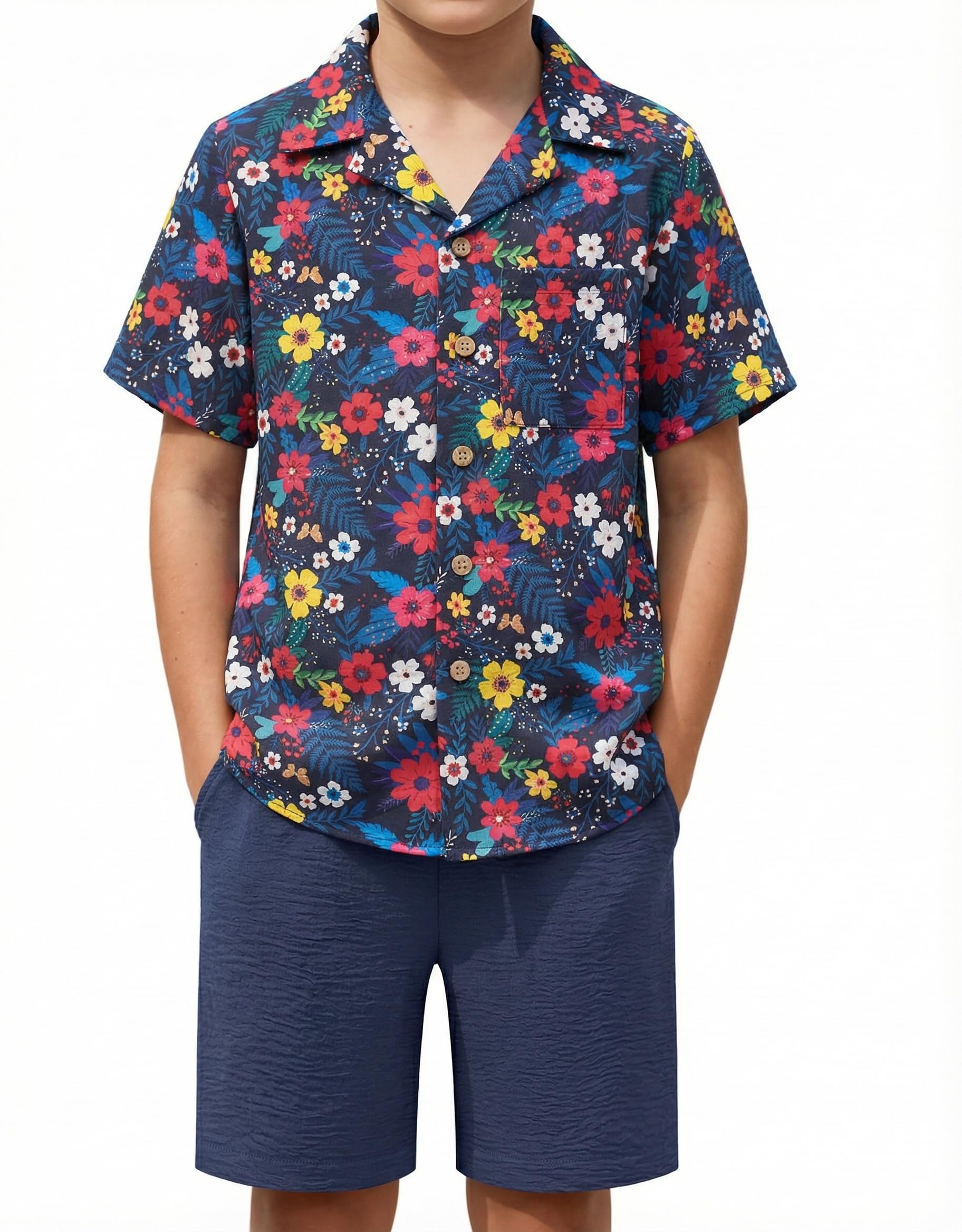 Arshiner Boys 2 Pieces Summer Beach Outfits Short Sleeve Button Down Shirts and Shorts Vacation Texture Sets for Kids