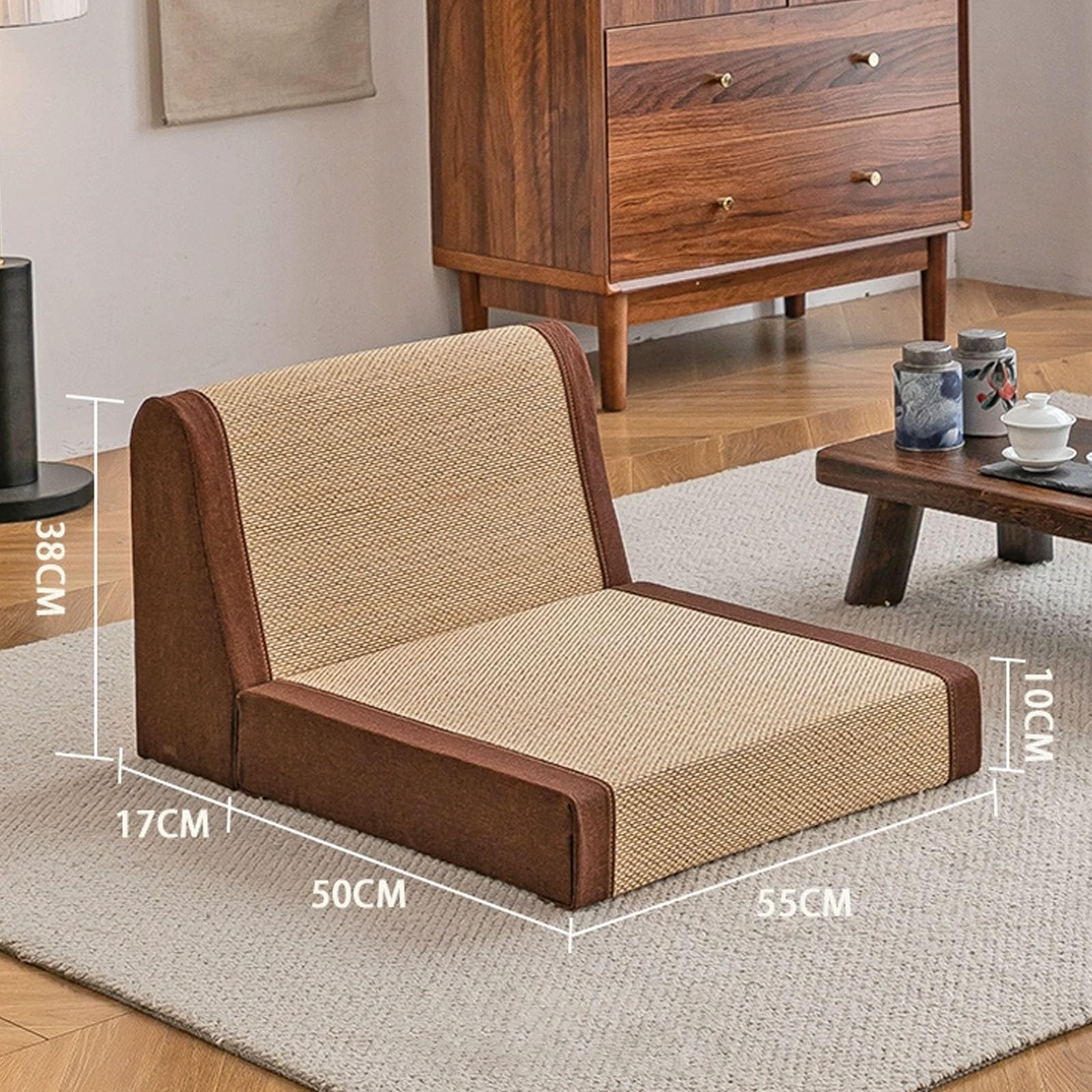 Silla de suelo plegable con soporte de respaldo, cojín de meditación Zen para sala de estar, balcón y ventana de bahía, solución de asiento cómoda y portátil