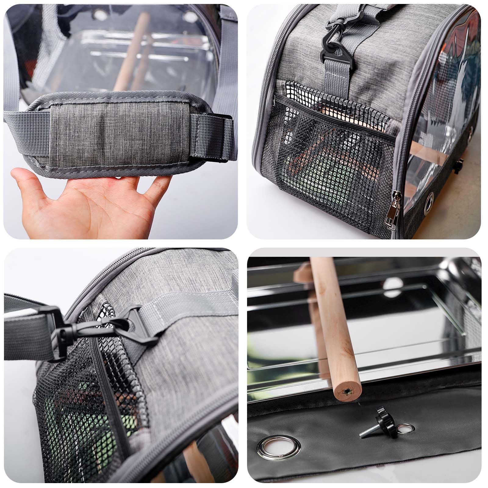Borsa per il trasporto per uccelli con asta in acciaio inox, per pappagalli, pappagalli, piccoli animali, per viaggi, escursioni, campeggio, pieghevole a 180°