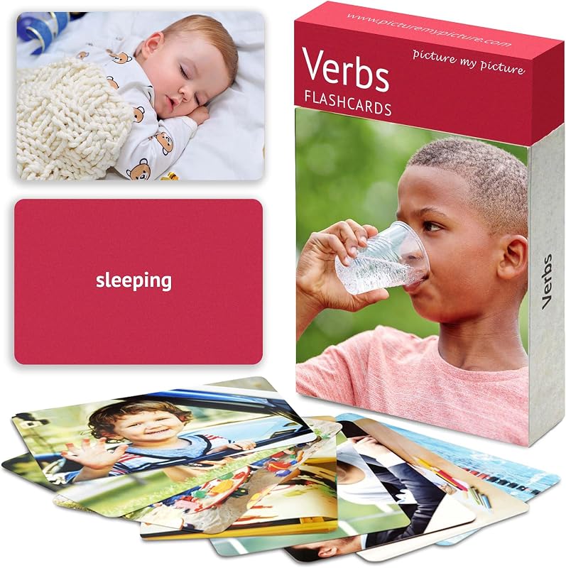 Picture My Picture Verbs Tarjetas de terapia ABA Vol 1, 40 fotos reales, mayores de 3 años | Aprendizaje de verbos de acción, material para desarrollar el lenguaje, recursos de logopedia, kit de aprendizaje para autismo, aprobado por SLP, listo para la escuela