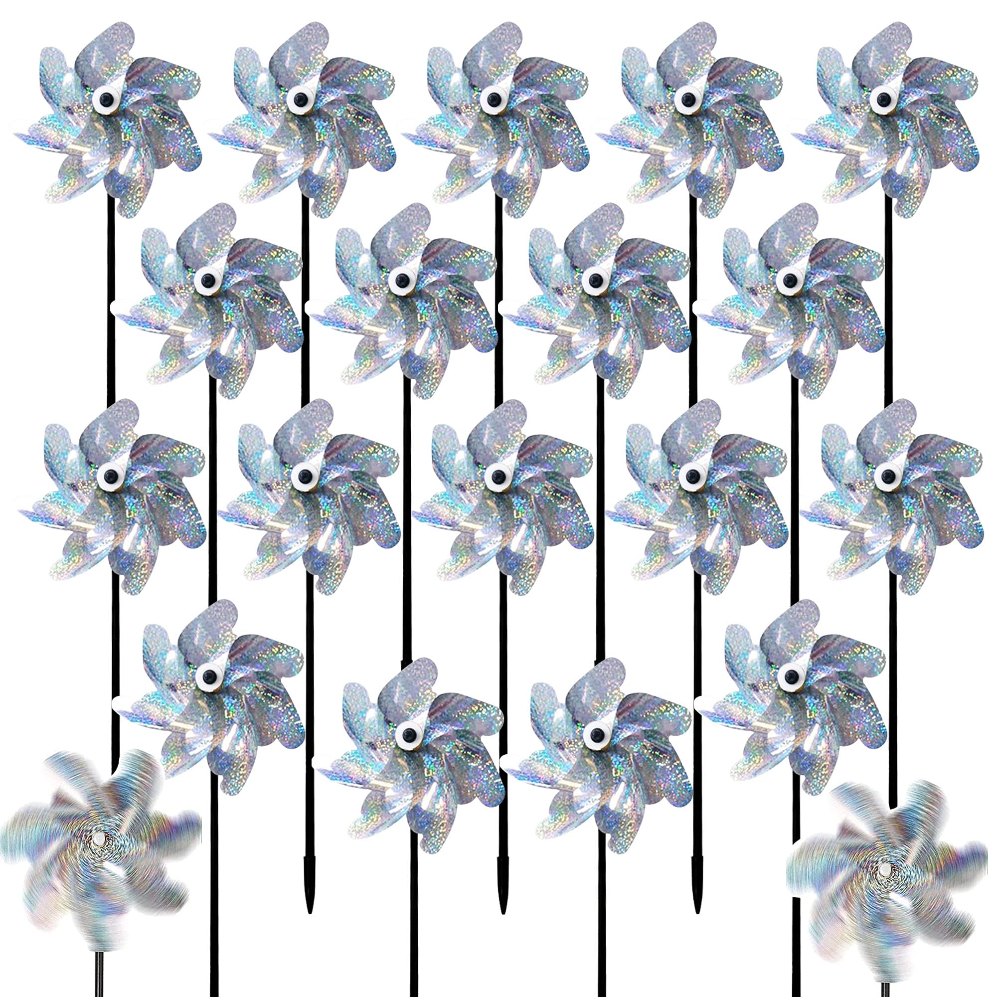 Seasonsky 15 PCS Sparkly Silver Pinwheel, Bird Deterrent Pinwheels Garden Stakes Shiny Pinwheel for Protect Garden, Garden Party Lawn Kids Decor