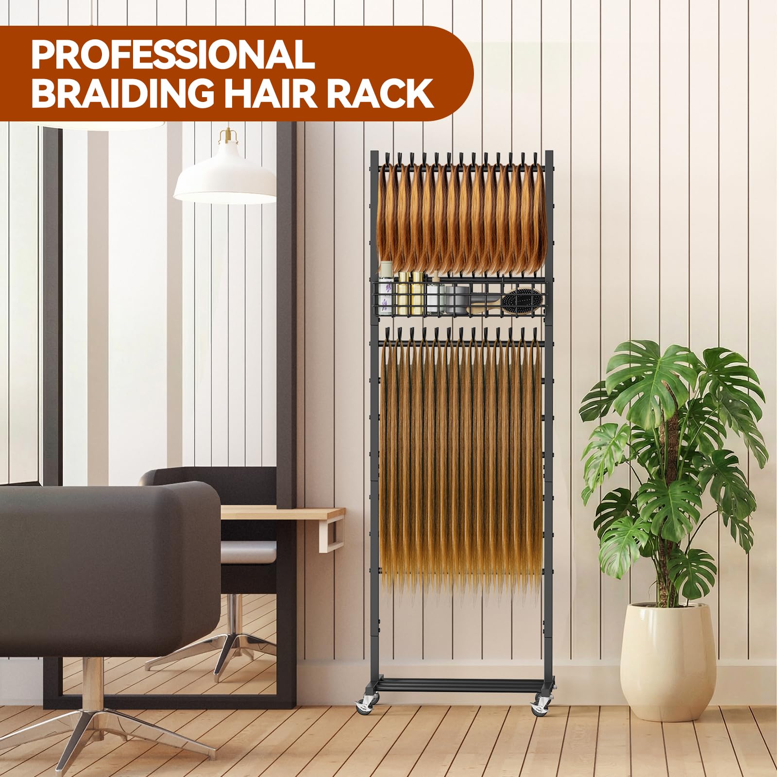 CADUKE Braiding Rack con 286 Pegs, Braiding Hair Rack de Pie Doble Cara con Ruedas y Cesta de Almacenamiento, Soporte para Extensiones de Cabello para Hairstylists y Braiders, para Salón o Hogar