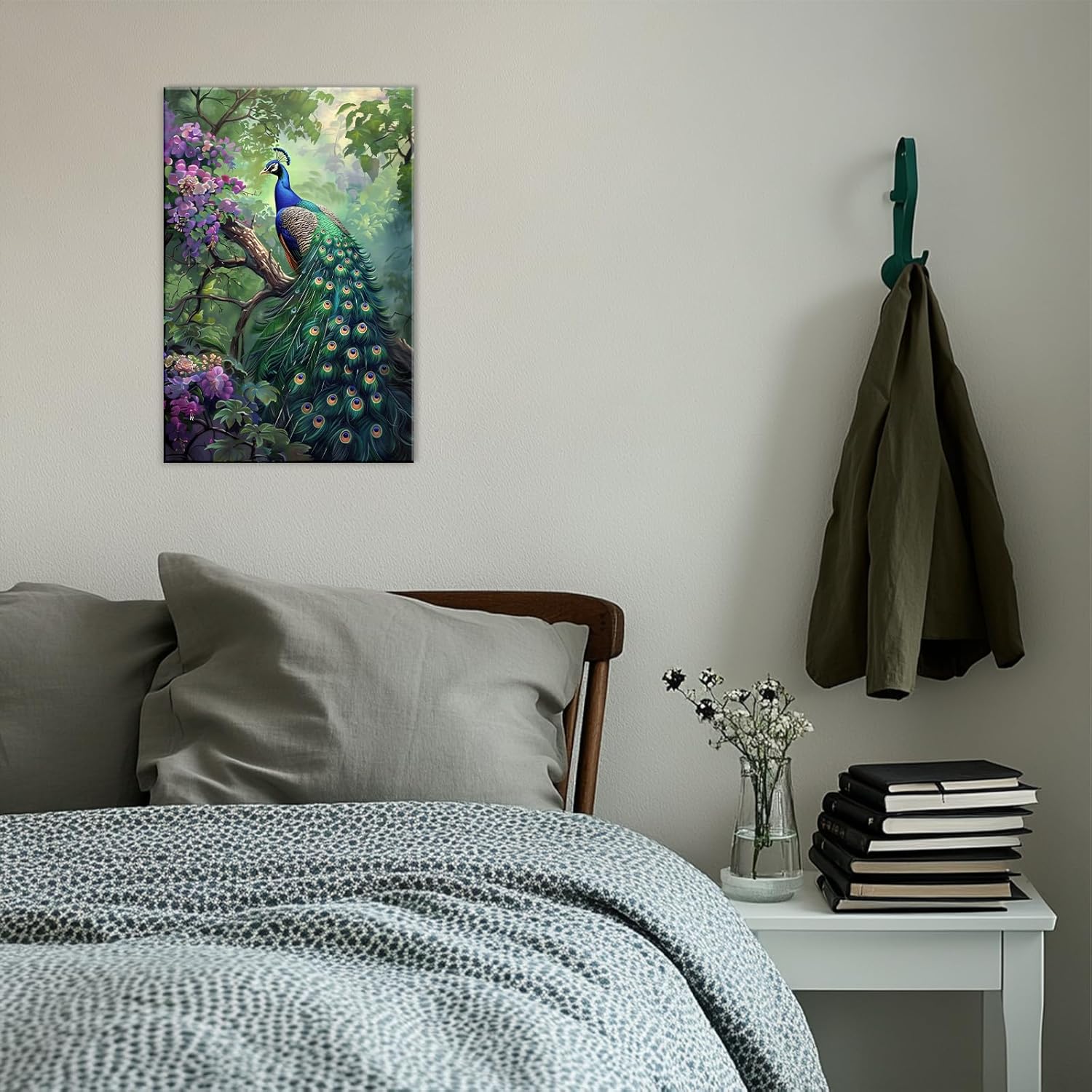 Peacock Wall Art Elegant Peacock Pictures Canvas Print Watercolor Abstract Animal Art Posters for Aesthetic Living Room Bedroom Wall Decor Framed(Artwork-1,24"x36")