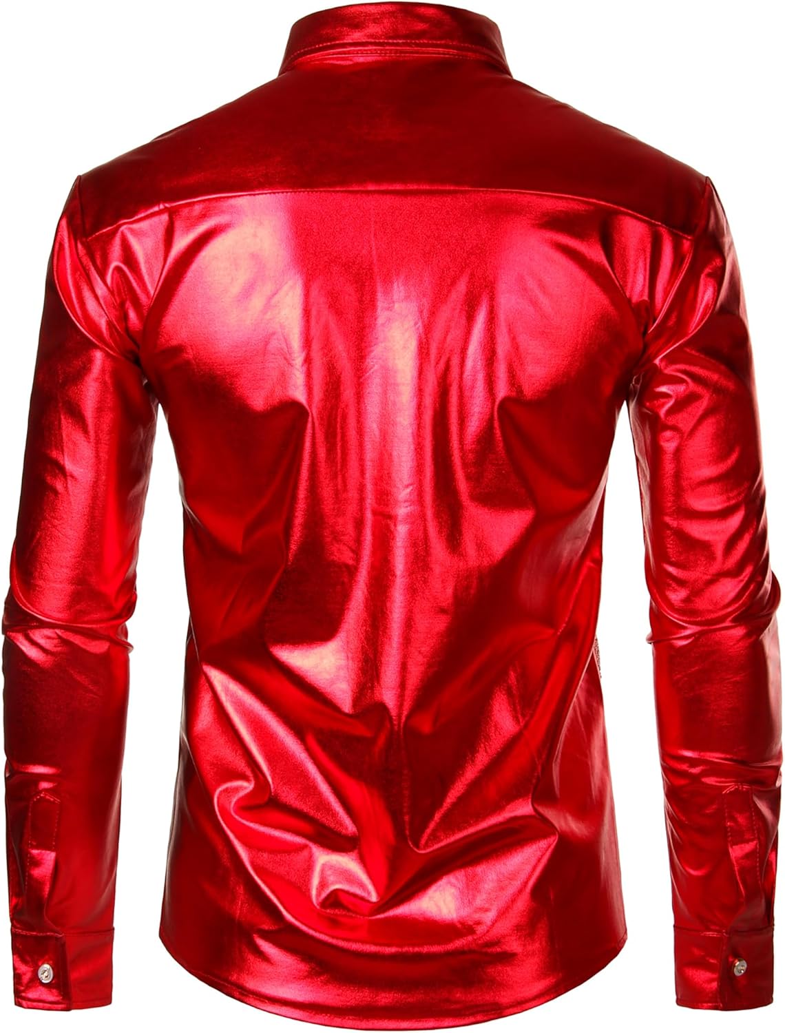 ZEROYAA Men's Shiny Metallic Sequin Long Sleeve Button Down Shirts for Halloween Cosplay Party - Image 3