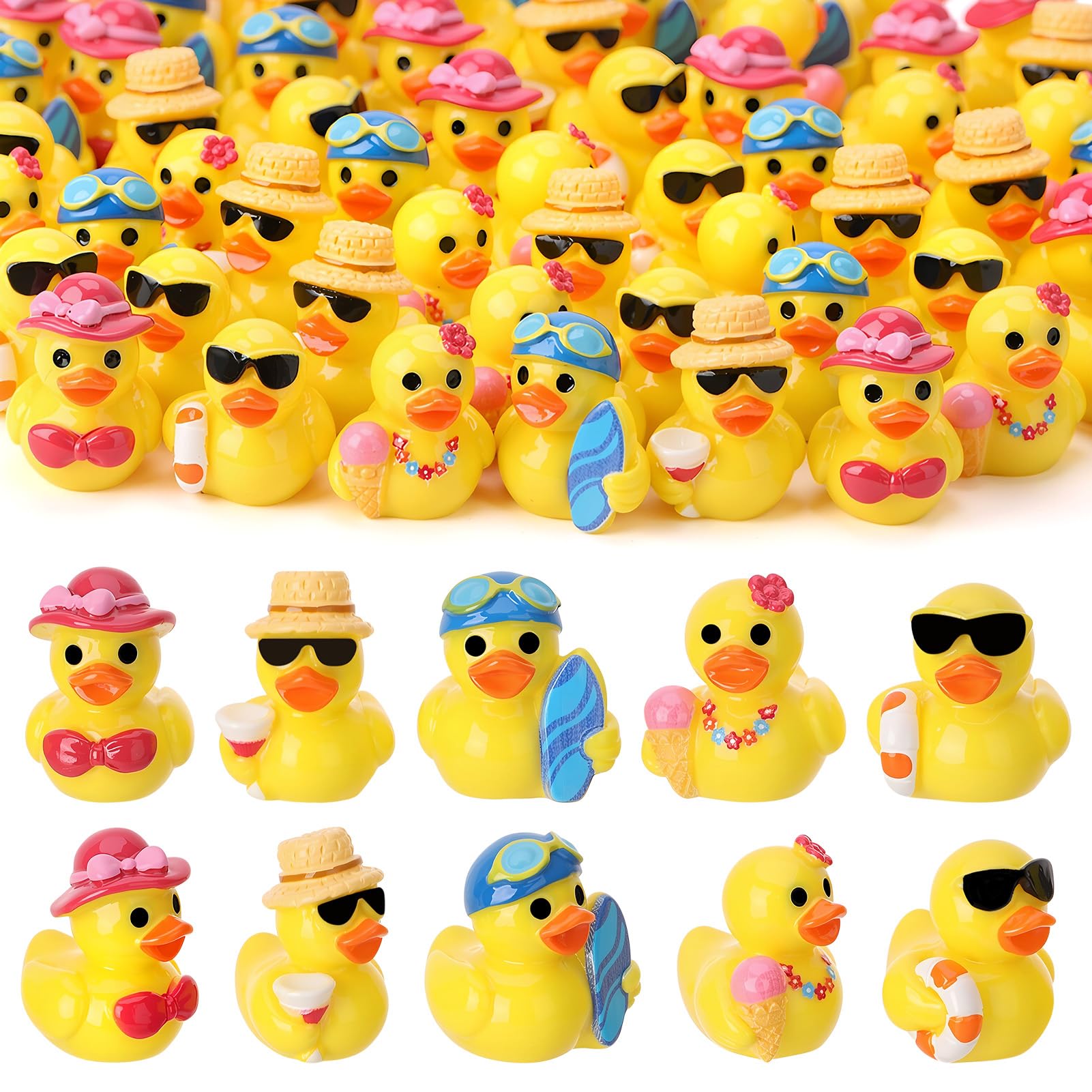 GGSTDDUP 60pcs Summer Resin Ducks, Tiny Ducks Toy Figurines, Novelty Duck for Summer Beach Party Favors Gifts (5 Styles)