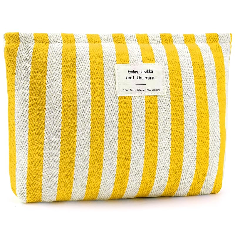 Necessaire de maquiagem ZLFSRQ amarela listrada em tecido, 17,78 x 12,7 cm