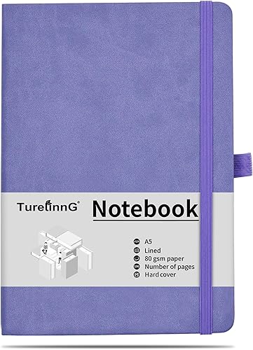 Cuaderno clásico A5 de tapa dura de 196 páginas (morado) Cuaderno A5, cuaderno de tapa dura forrado con soporte para bolígrafo, 192 páginas, 5.7 x