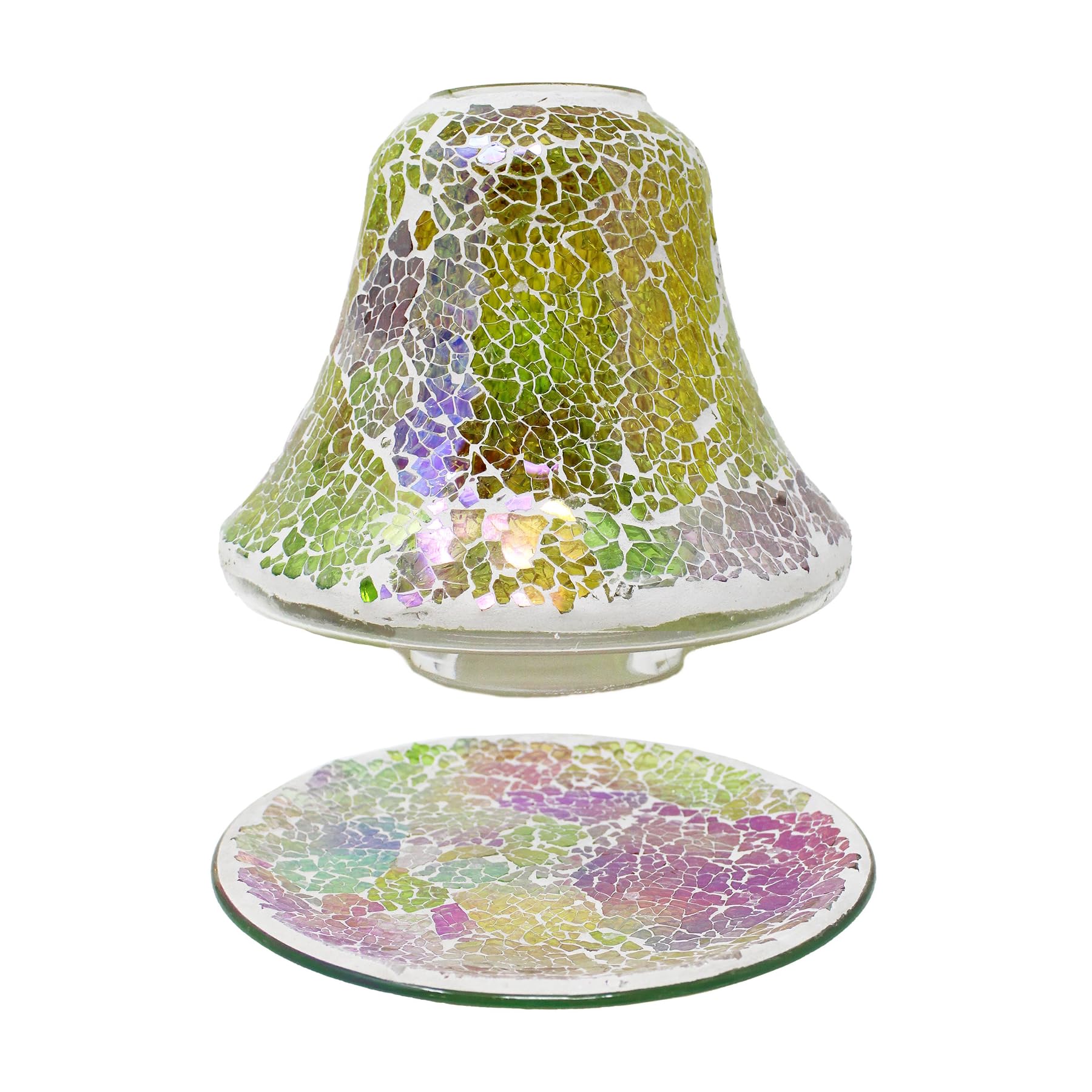 Aromatize Multicolour Aroma Jar Candle Shade With Tray Plate Set Glass Mosaic Yellow Rainbow Crackle Medium