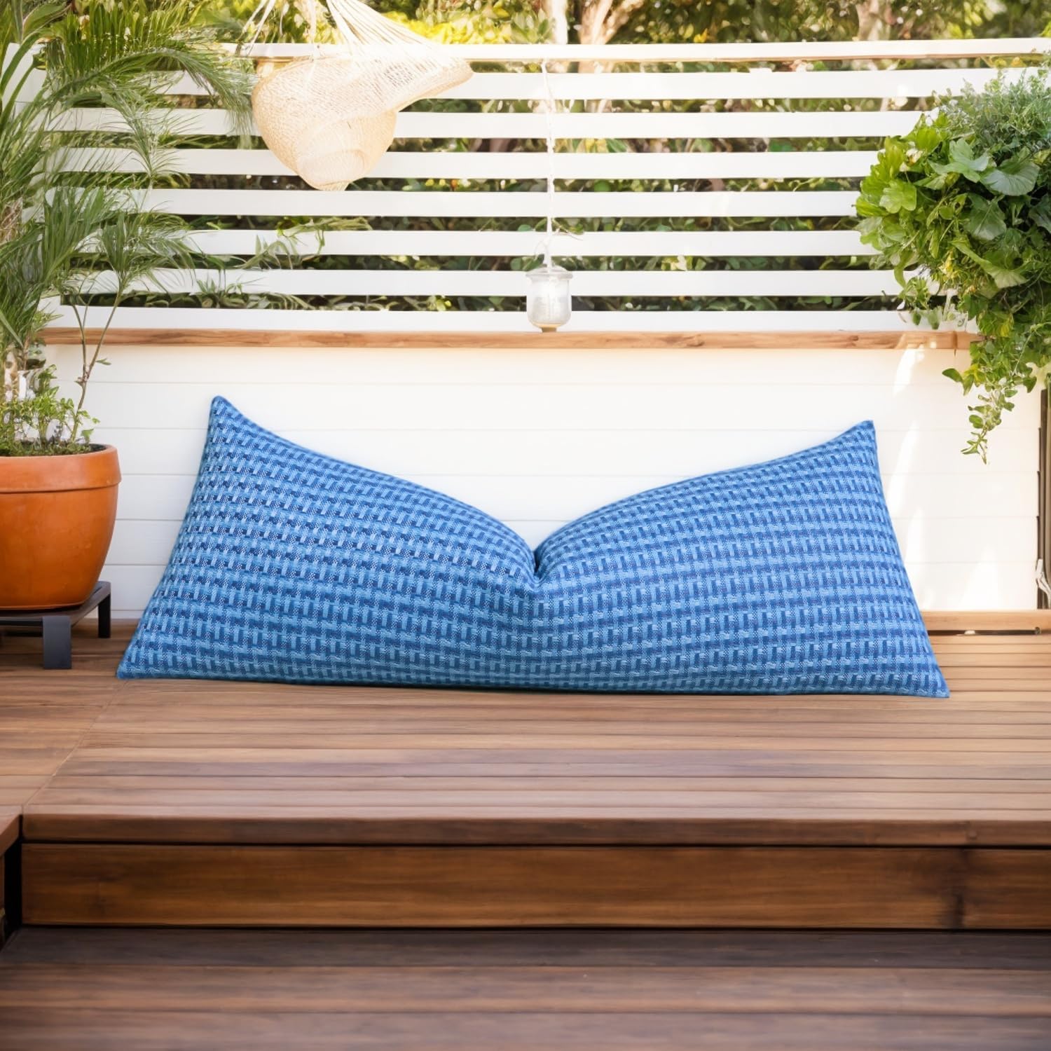 Kevin Textile Outdoor Waterproof Throw Pillow Covers 14x36 Inch Pack of 1 Boho Farmhouse Decorative Long Lumbar Cushion Covers for Garden Patio Tent Balcony Bench Couch Sofa, Blue