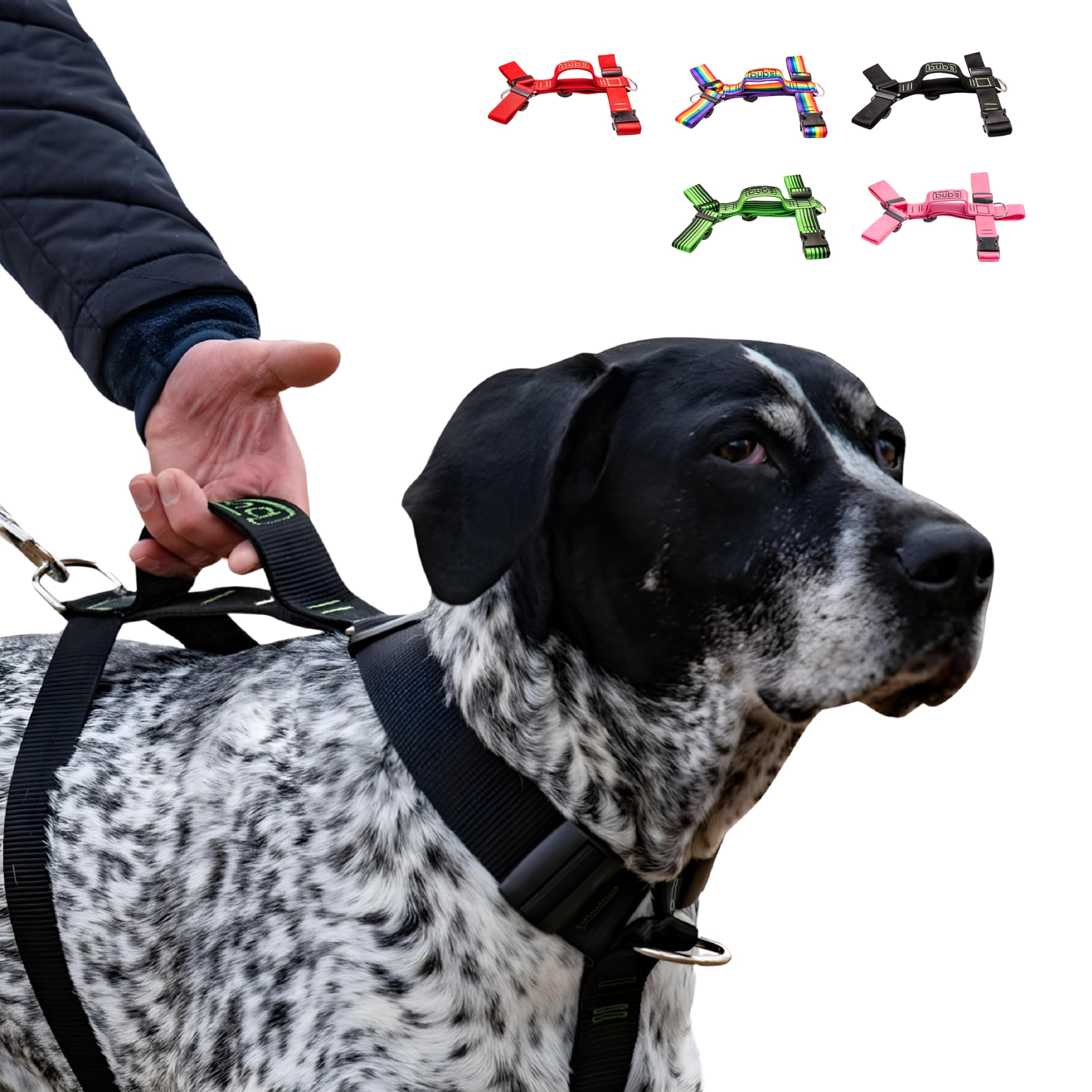 bub's No Pull - Hundegeschirr mit Griff für große Hunde, Anti-Zug-System (Größen: Halsumfang 43-74 cm, Brustumfang 59-94 cm) (Schwarz)
