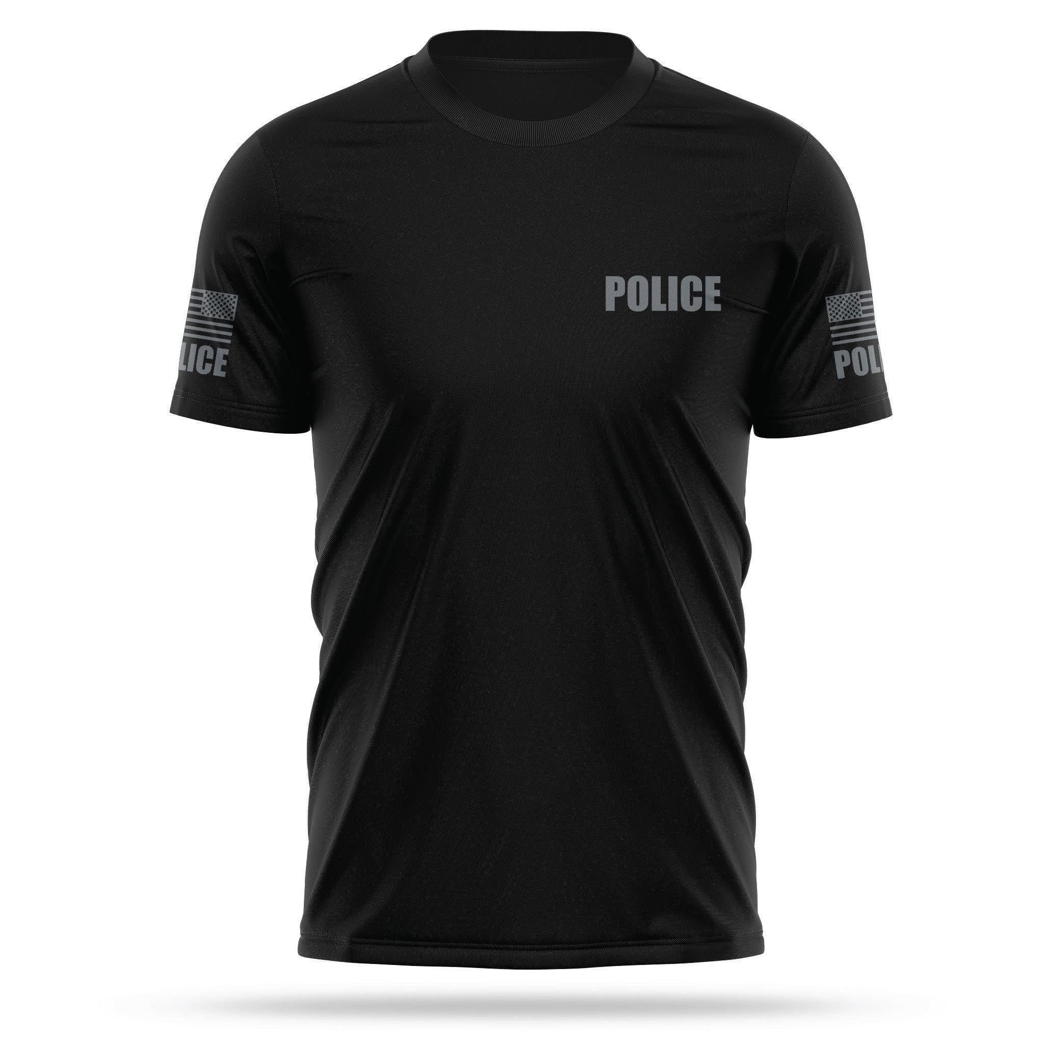 13FA Police Utility T Shirt for Men | USA Patriotic Lightweight Tee | Micro Polyester, Moisture-Wicking Quick-Dry Comfort (US, Alpha, Large, Regular, Regular, Black & Gray)