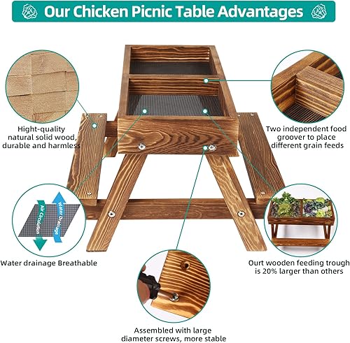 Miniatura 3 de Mesa de pollo sin residuos, comedero de picnic de pollo hecho a mano de madera carbonizada, kit grande de comedero de pollo, comederos de pájaros