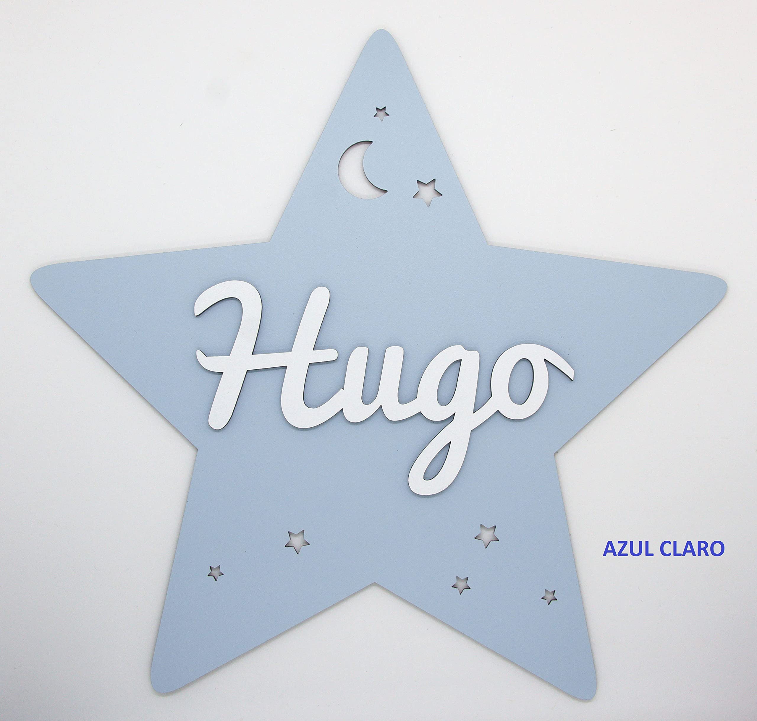 Placa estrella de madera personalizada con nombre. COLORES VARIOS