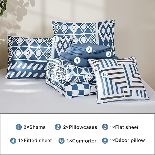 Miniatura 3 de Geniospin Juego de edredón tamaño Queen, juego de ropa de cama reversible bohemio de 8 piezas, juego de ropa de cama alternativo para todas las