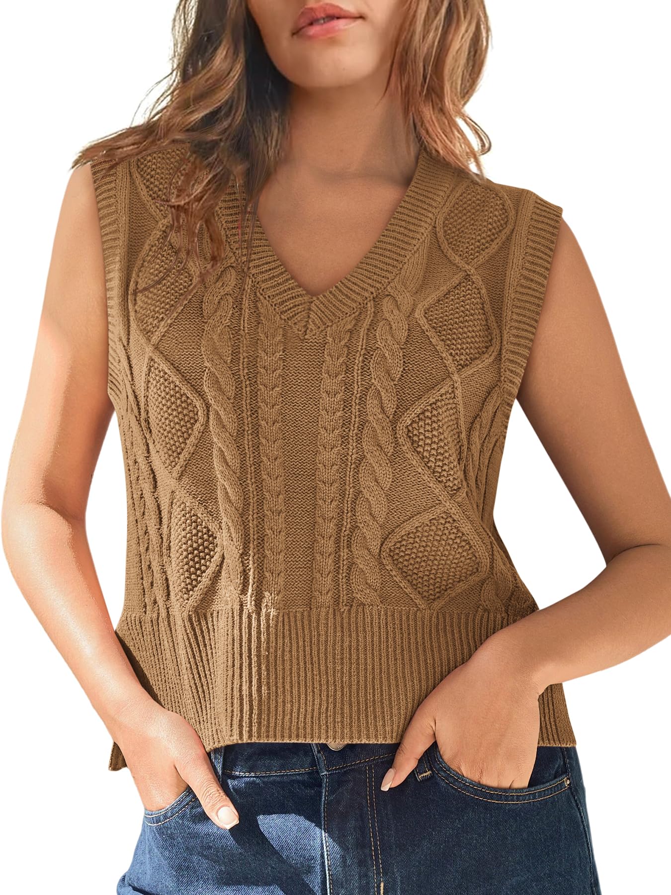 Tongmingyun Pullunder Damen Ärmellos V-Ausschnitt Strick Pullover Basic Strickweste Einfarbig Tank Top für Business Freizeit Sweater Weste Frauen