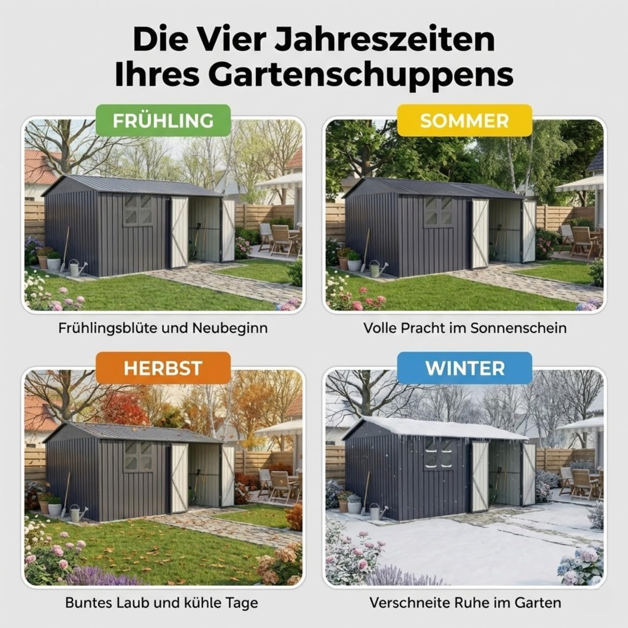Albatros Gerätehaus 3XL | Anthrazit RAL 7016 | 371x304x201cm (22,6m³) | abschließbar inkl. Schloss & Werkzeughaken | Gartenhaus aus verzinktem wetterfestem Metall | Geräteschuppen Gartenschrank
