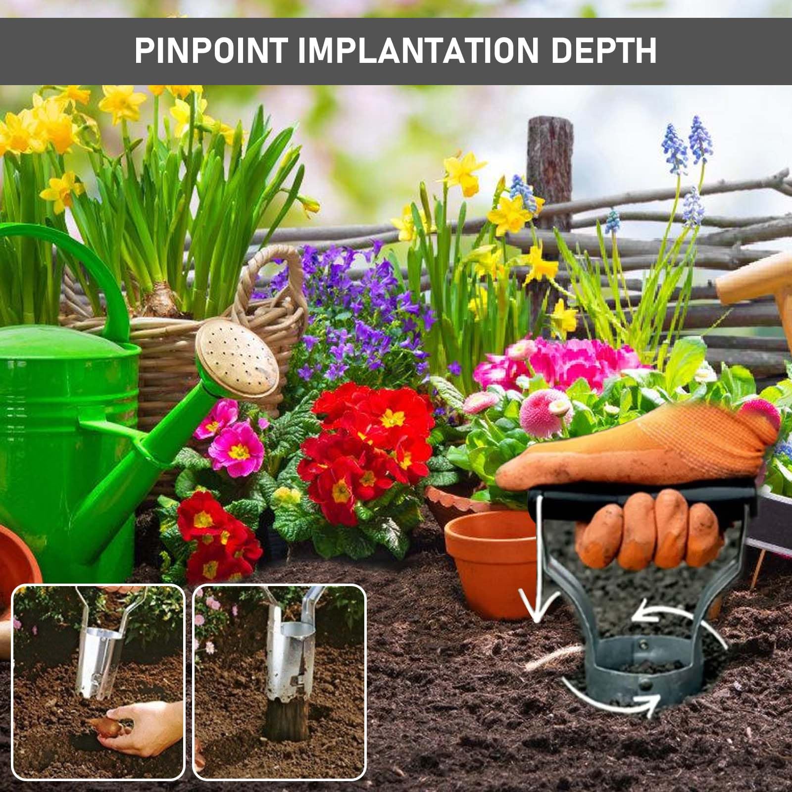 Set di 2 piantine di bulbi, bulbi per piante, peso leggero, piantagione di cipolle in acciaio inox con manico in legno e piantatrice di cipolle per giardini Bulb Plant