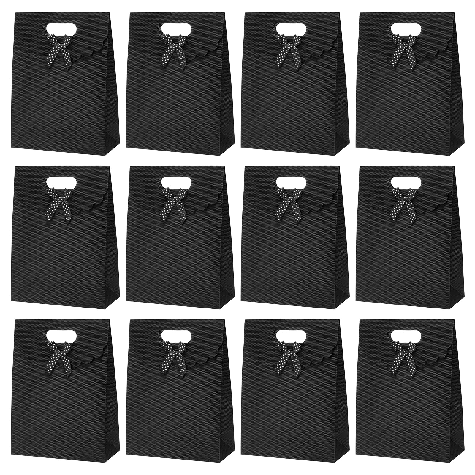 PATIKIL Gift Bags (21 x 7 x 15.5cm, Black) (12 Pcs) Gift Wrap Bag with Bow Ribbon and Handles, Suit for - Party Favor/Wedding/Bridal Shower/Festivals