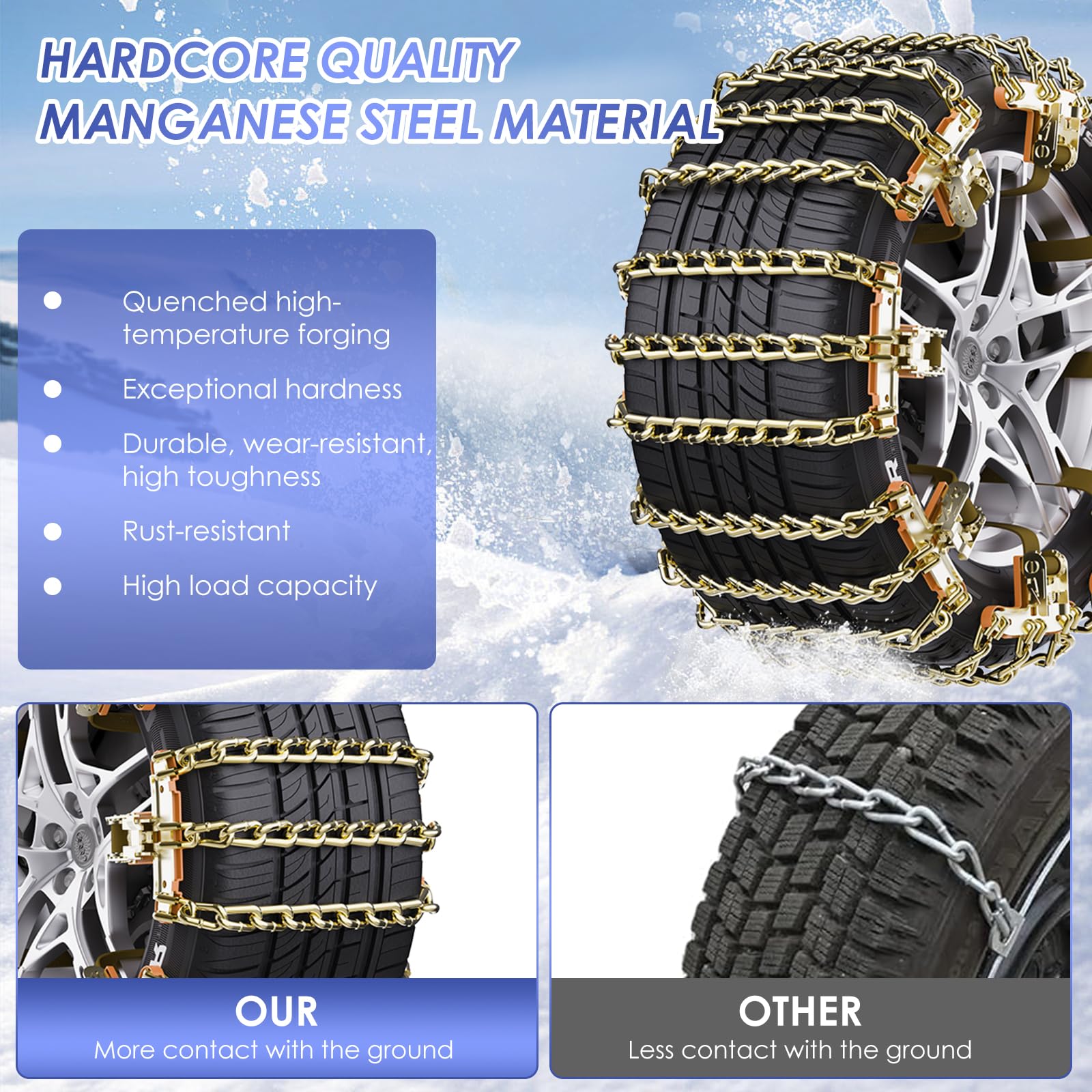 Ninonly Cadenas Coche 6Piezas Cadenas Nieve Universales Emergencia Antideslizantes para Vehículos Coches Furgonetas SUV Ancho 195-265 mm Para Barro, Arena, Nieve, Hielo