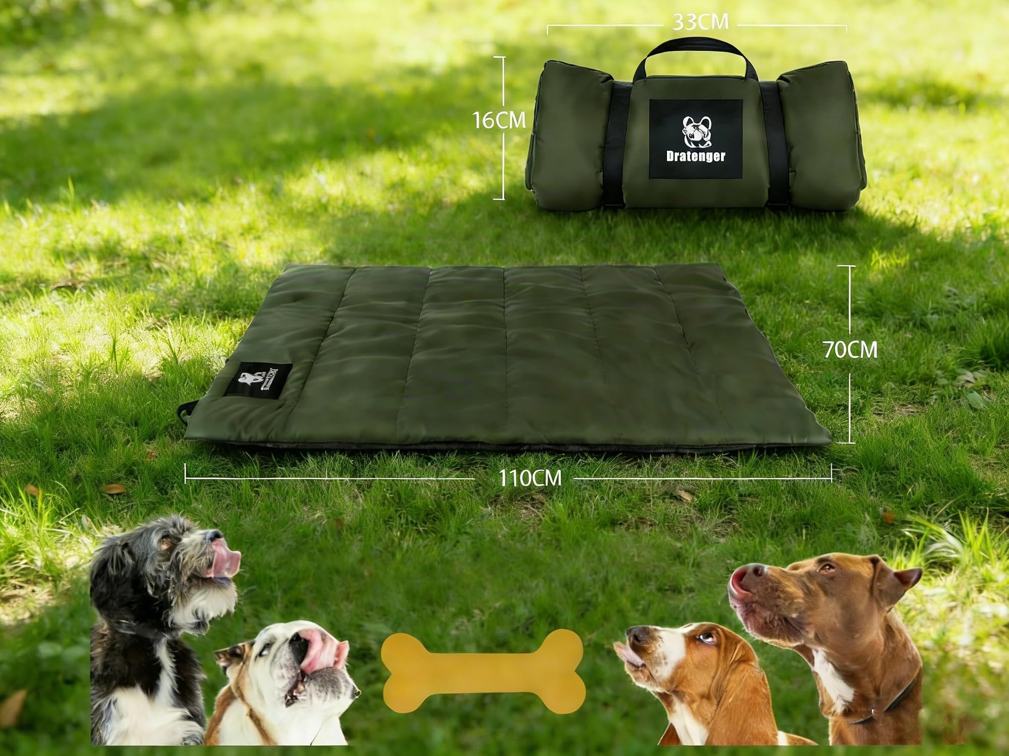 Hundedecke 110 x 68cm Waschbares, Hundematte Komfort und Weiches Wasserdichtes Hundebett, Hundekissen für Reise Camping Outdoor (Grün)
