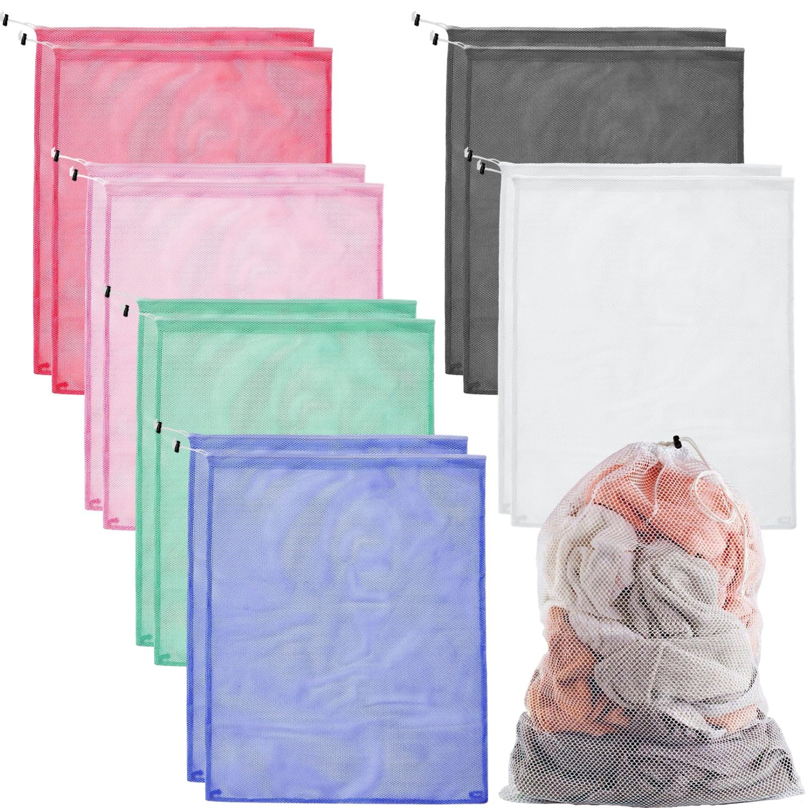Paquete de 12 bolsas de lavandería grandes, 35.4 x 23.6 pulgadas, bolsas de poliéster transpirable con cordón, ideales para la universidad, viajes y ropa delicada