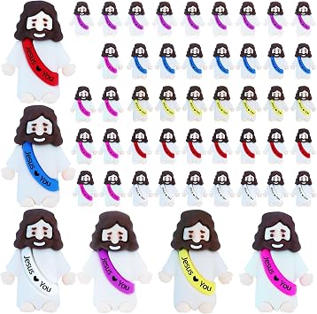 ILHSTY 50 Pcs Little Jesus Figures Rubber Mini Jesus Figurines in Bulk Christian Doll Tiny Baby Jesus Loves You Figures for Hide and Seek Easter Egg Fillers Egg Hunt Religious Party Favors