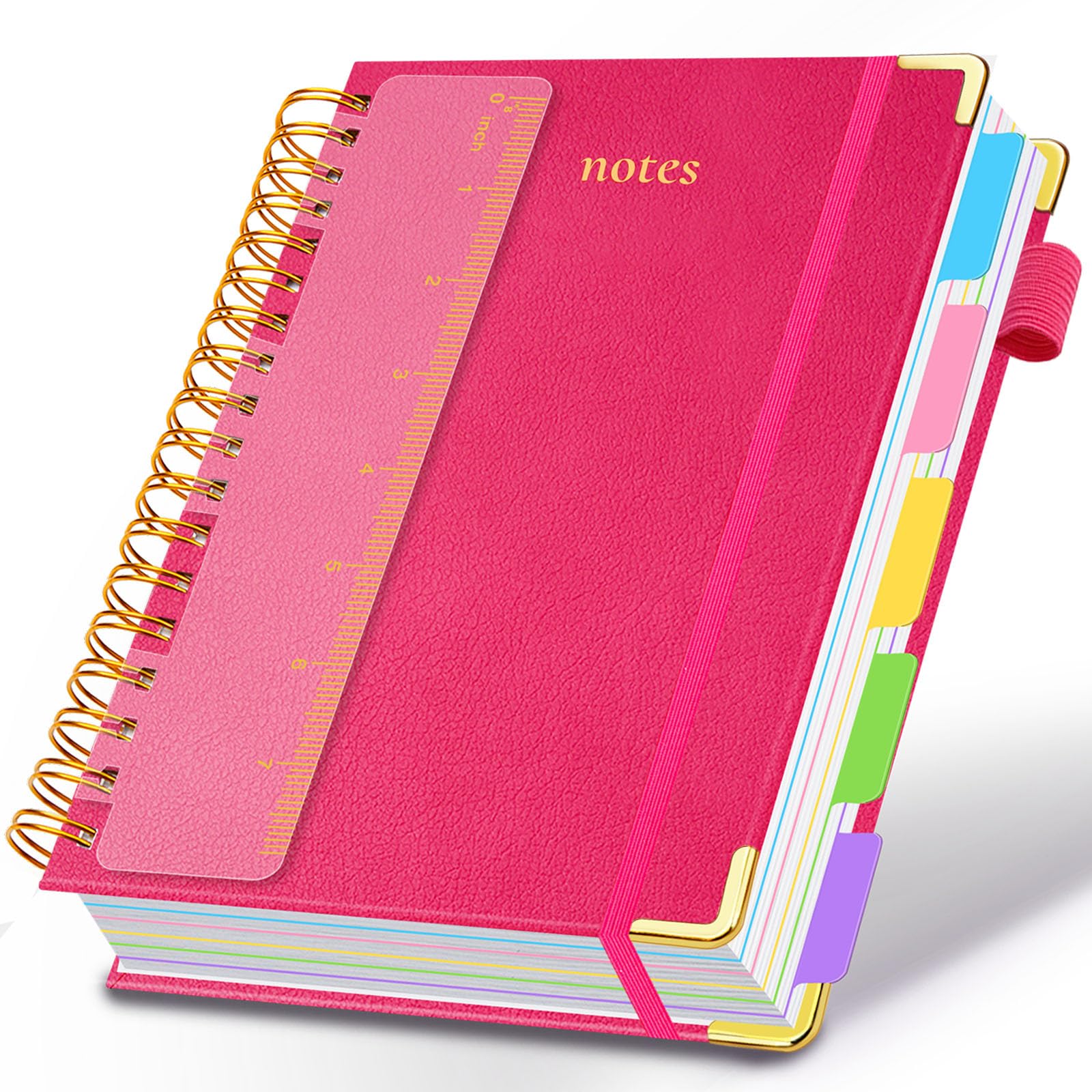 Cuaderno en espiral de tapa dura de 6.2 x 8.2 pulgadas, con pestañas y separadores extraíbles, 300 páginas, cuaderno de 5 asignaturas, cuaderno de rayas universitarias, cuaderno de piel sintética con