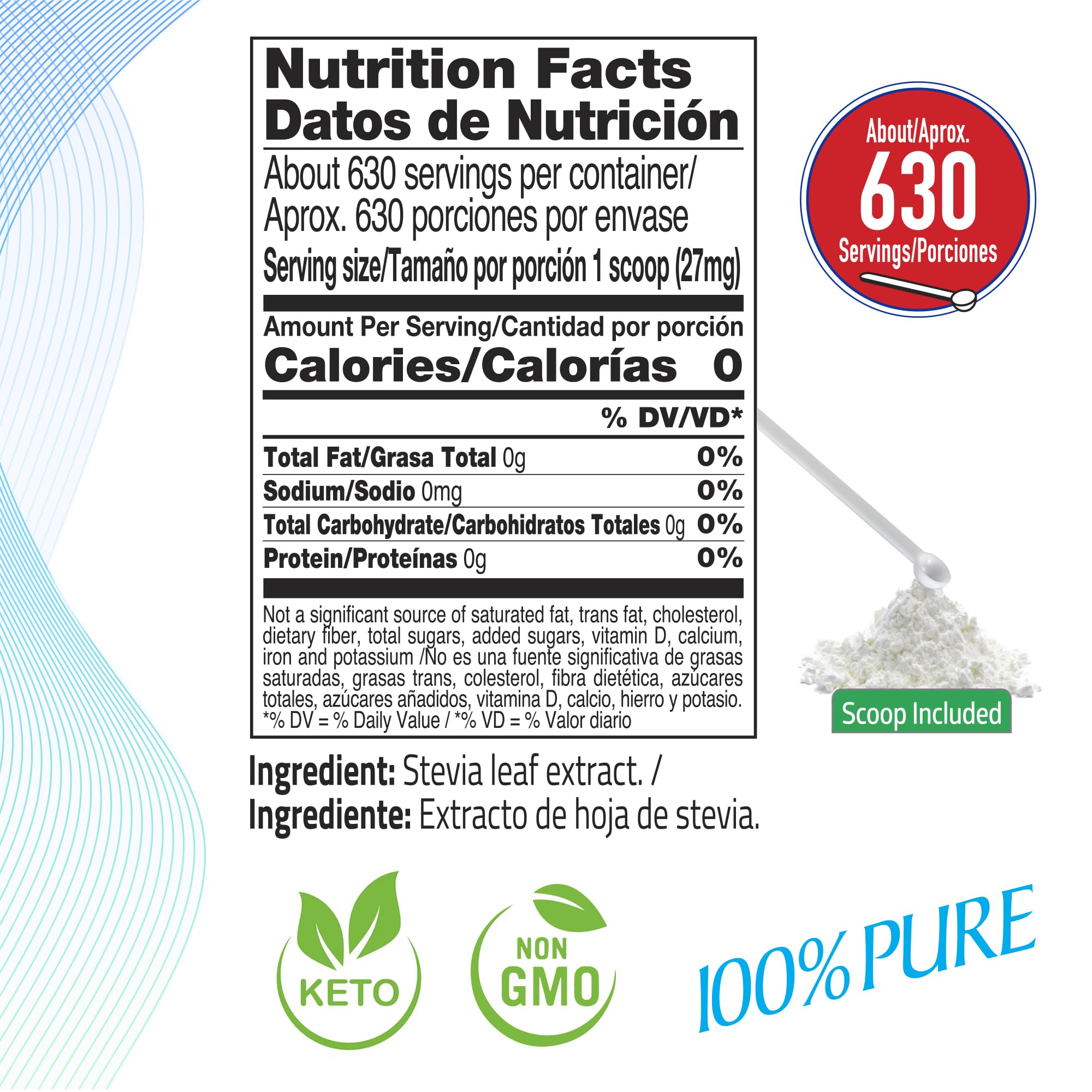 Stevia Pulver 100% rein, 17,0 g, kein künstlicher Süßstoff, 620 Portionen BSL BSweetBNatural eine vertrauenswürdige Marke