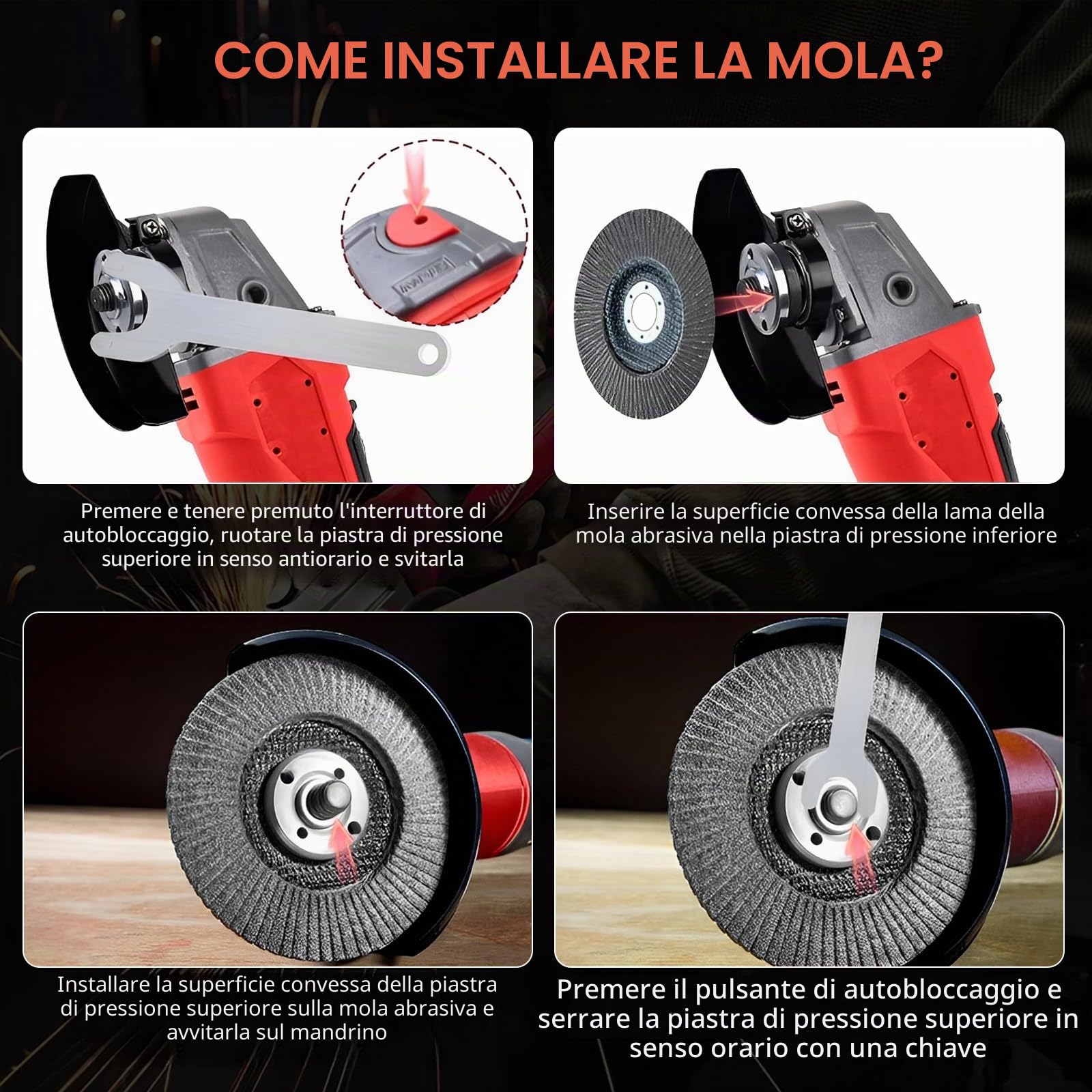 Smerigliatrice Angolare a Batteria Compatibile con Milwaukee 18V | 12000 giri/min, smerigliatrice angolare a batteria, diametro disco 125 mm, profondità di taglio 22 mm