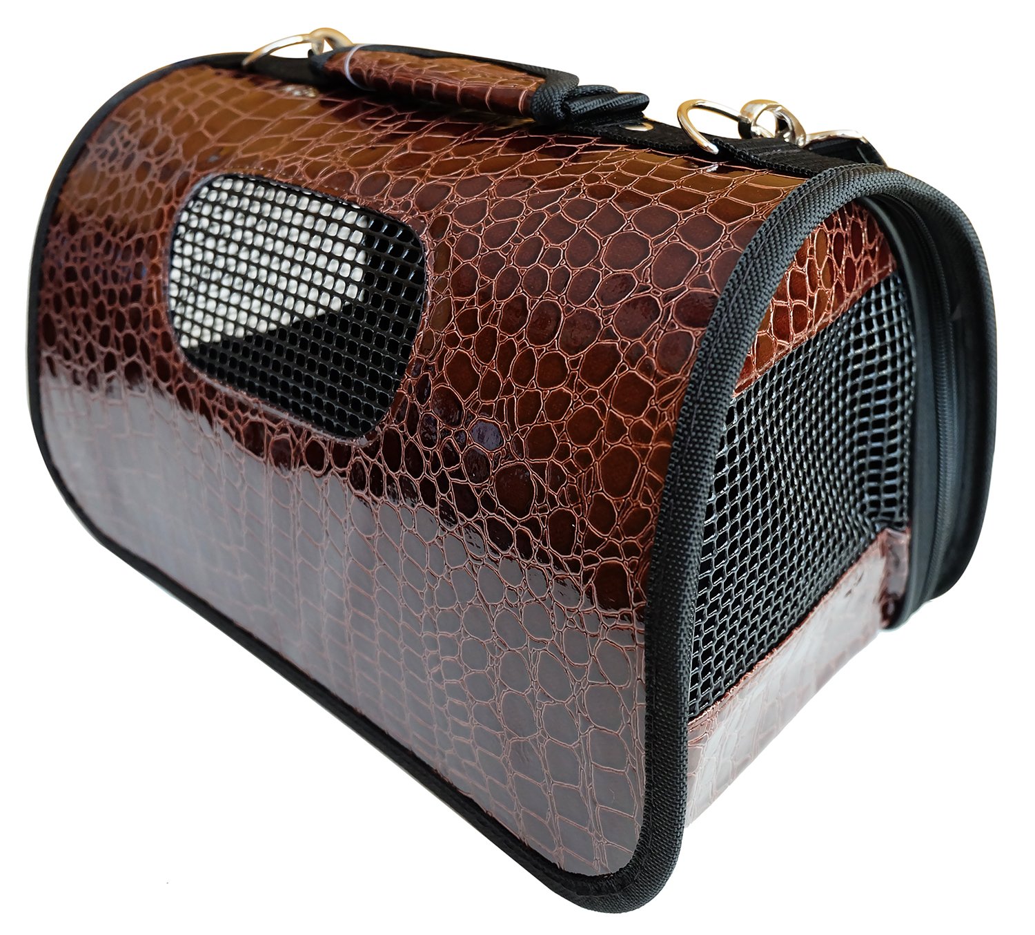 BPS (R) Portador Transportín Bolsa Bolso de Cuero Artificial, Imitación Piel de Cocodrilo para Perro, Gato, Mascotas, Animales,Tres Tamaño S/M/L 51x26x29cm BPS-2127MA (Marrón, L)