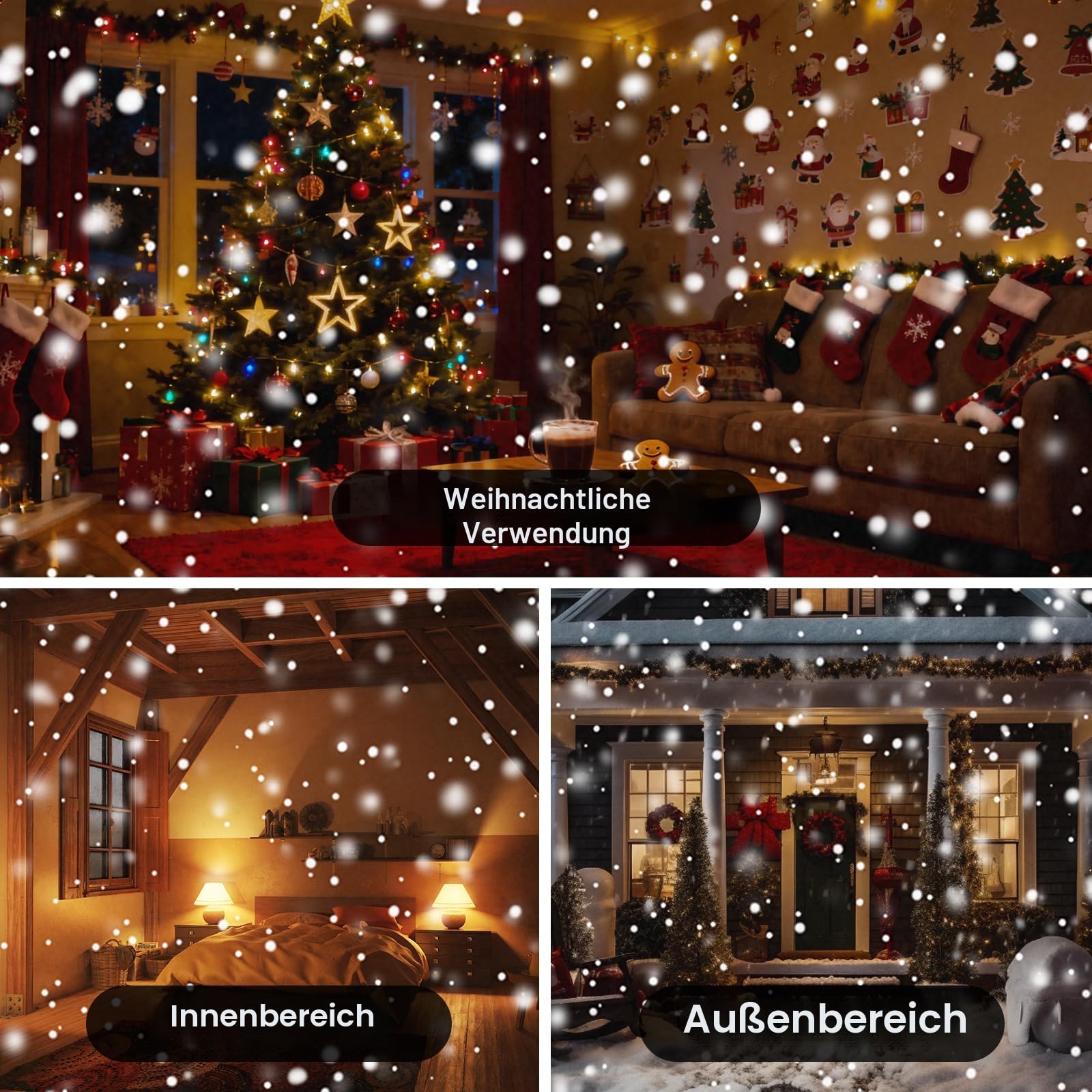 Weihnachts-Projektor-Licht, Schneefall-LED-Lichter, Weihnachtsdekoration, Projektor-Lichter, Outdoor, wasserdicht, Fernbedienung, Nachtlicht, Strahler für Neujahr, Urlaub, Halloween, Weihnachten