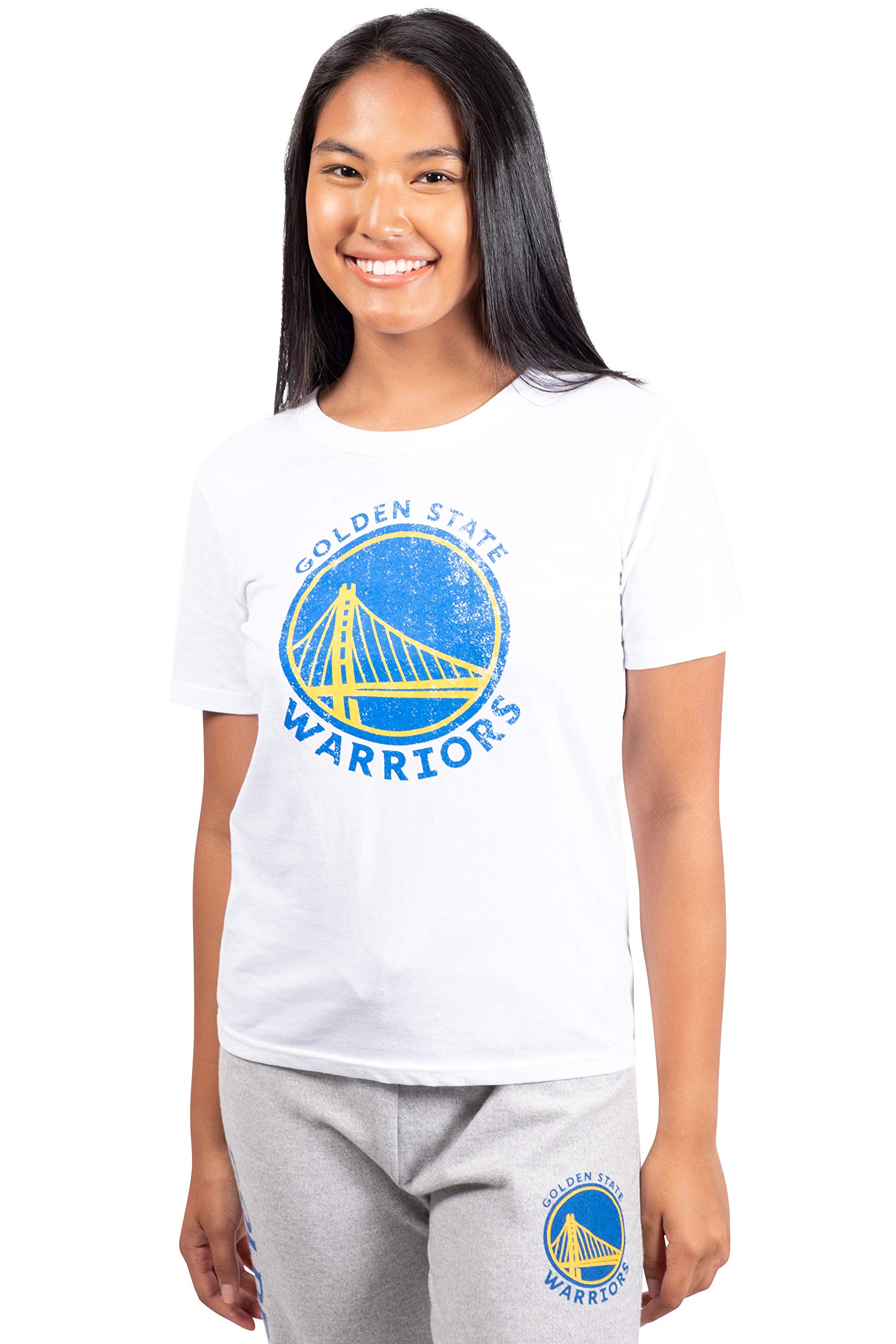 Ultra Game NBA Official Women's Soft Vintage Distressed Graphics T-Shirt, Golden State Warriors, White, Medium