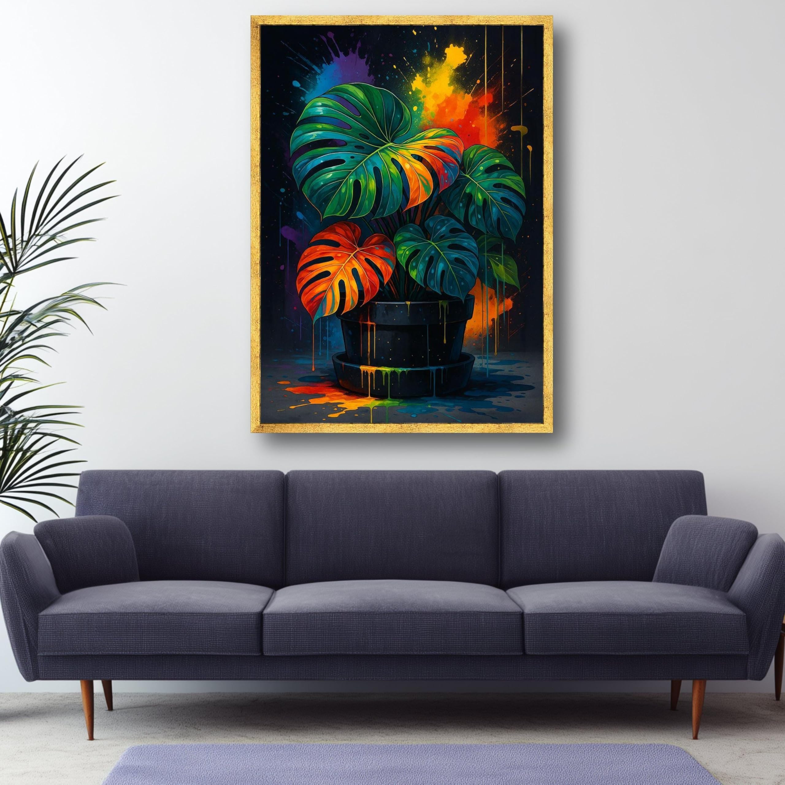 LMYCHENG Monstera Liście sztuka ścienna na płótnie, kolorowy obraz roślinny, plakat botaniczny, nowoczesny wystrój domu, abstrakcyjna grafika (70 x 110 cm)
