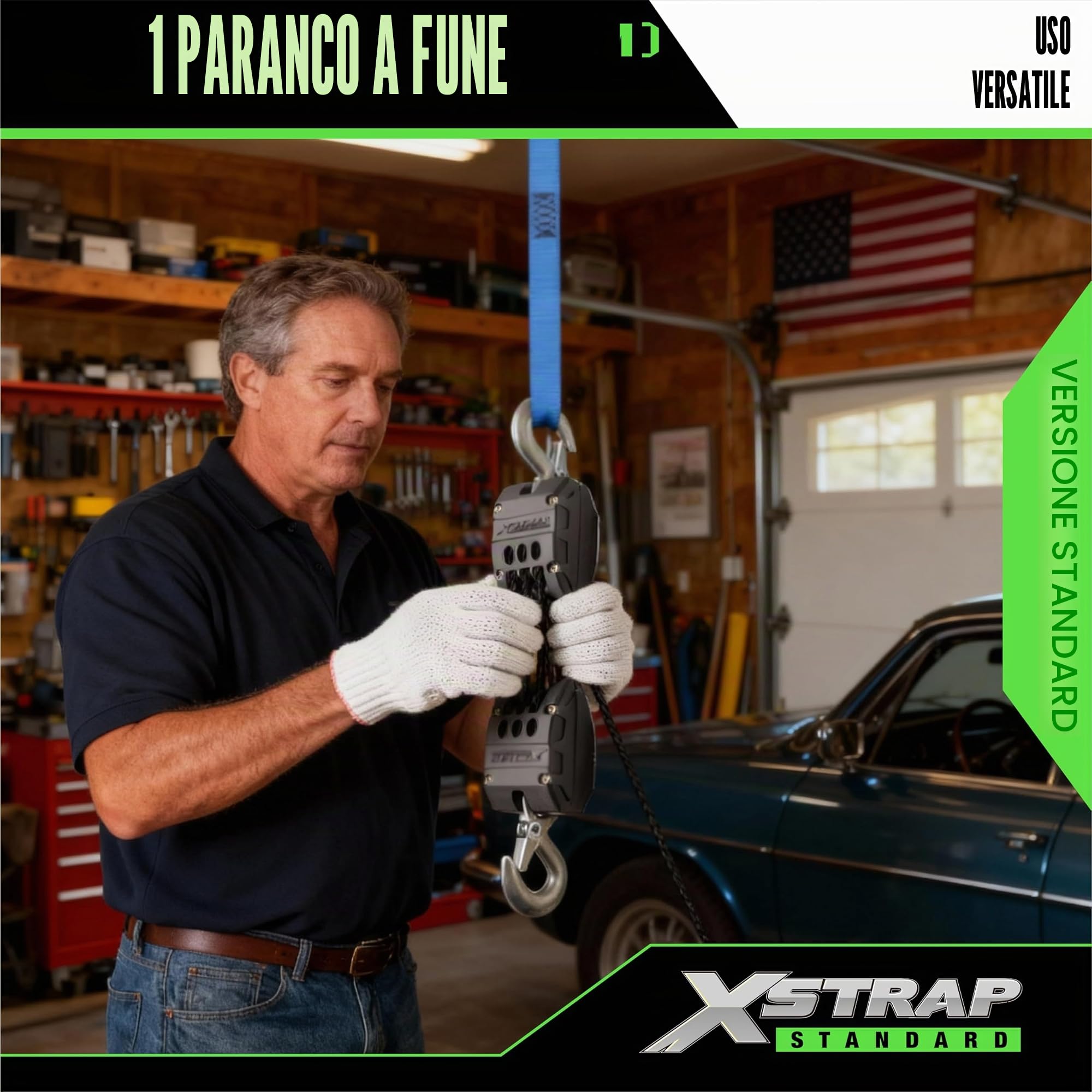 XSTRAP - Paranco a corda da 15,2 m, con sistema di puleggia per sollevare oggetti pesanti, resistenza alla rottura di 907,2 kg, con 2 anelli morbidi (nero)