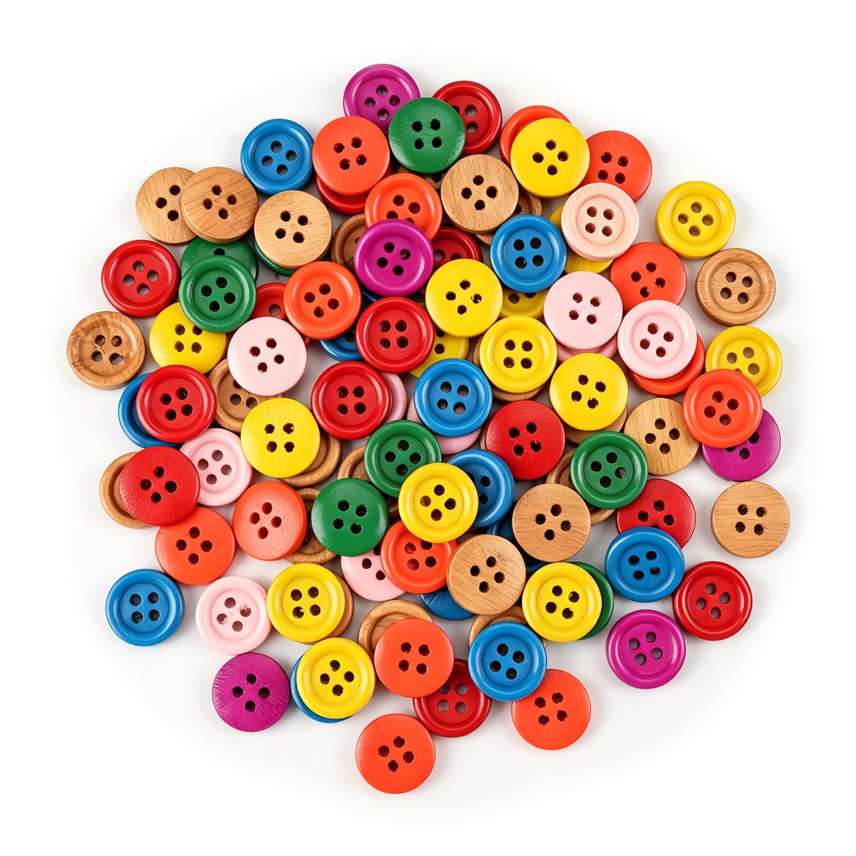 100 Pcs Round Wooden Buttons 15 mm Mixed Colorful Buttons with 4 Sewing Holes for Crafts DIY Knitting Sewing Clothes Making Painting Handmade