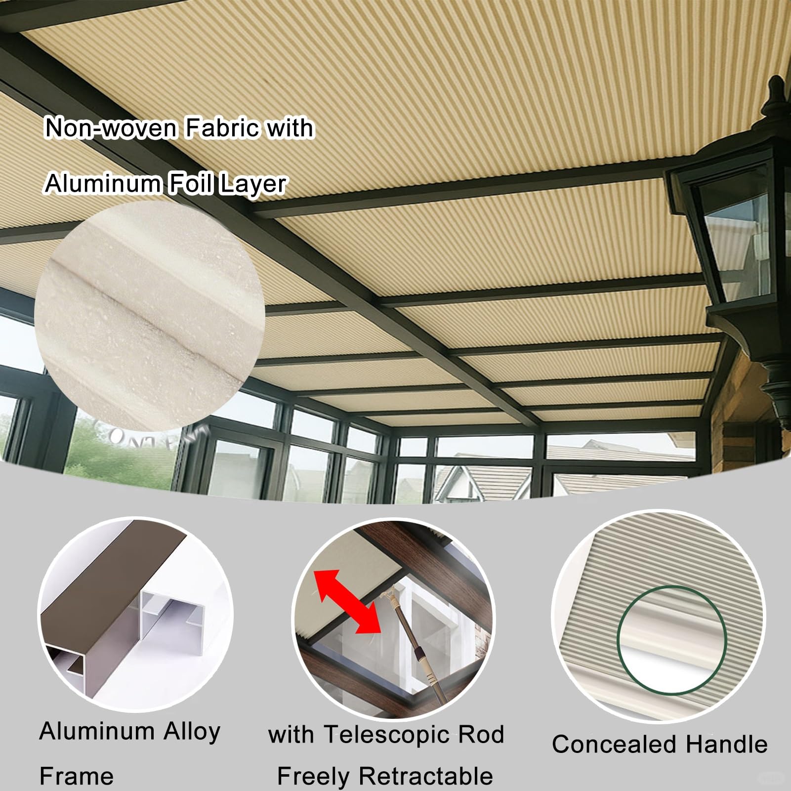 Stores Puits Lumière Commande Manuelle, Stores Occultants Intégraux Fenêtres Toit Véranda, Protection Anti-UV pour Puits Lumière Coulissants