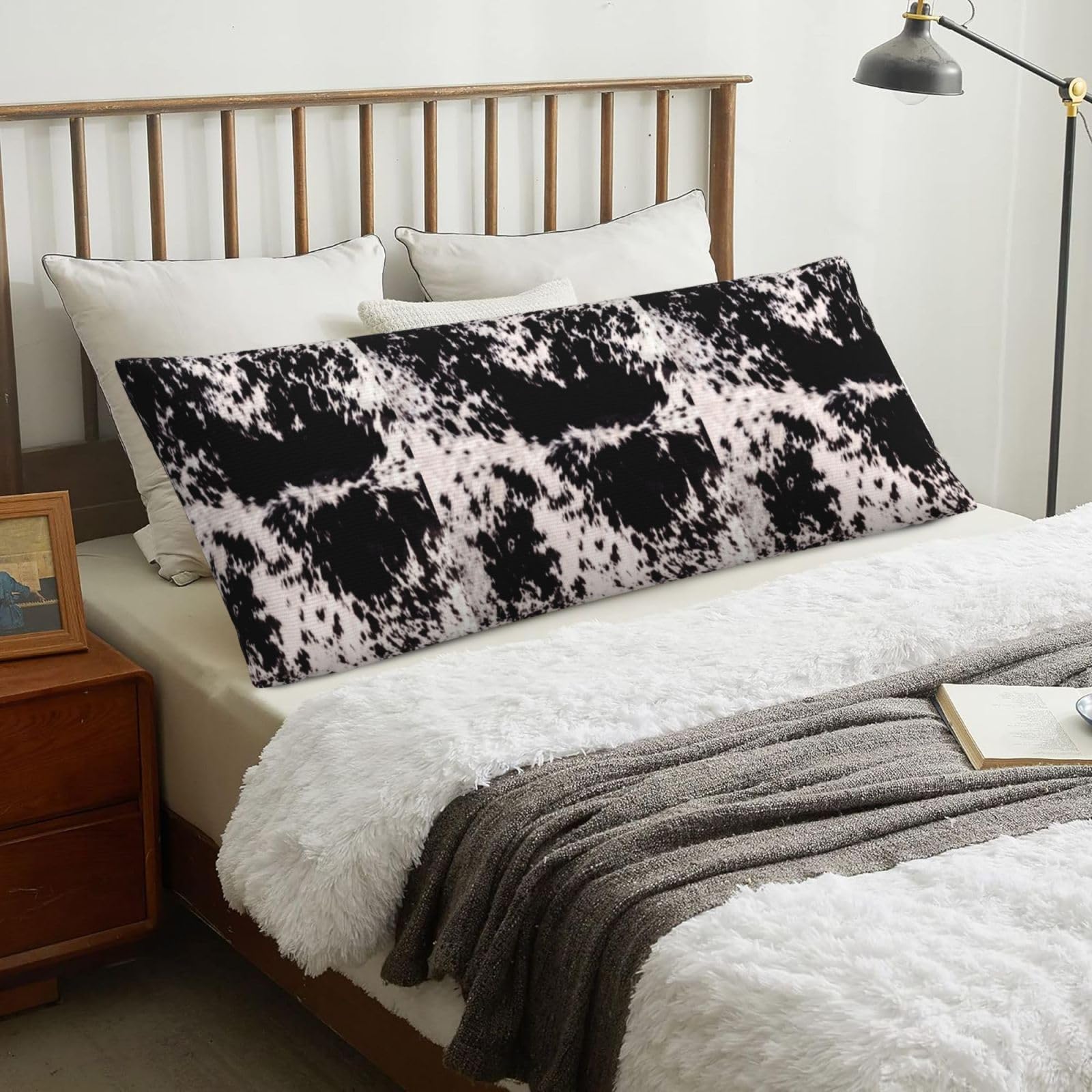 Cowhide Black White Cow, Body Pillow Cover with Zipper,Long Body Pillowcase 20 x 60 in