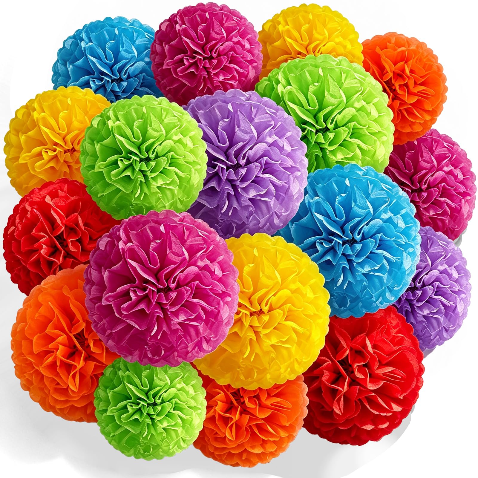 Recosis Fiesta Party Decorations, 18 Pcs Multicolor Paper Pom Poms