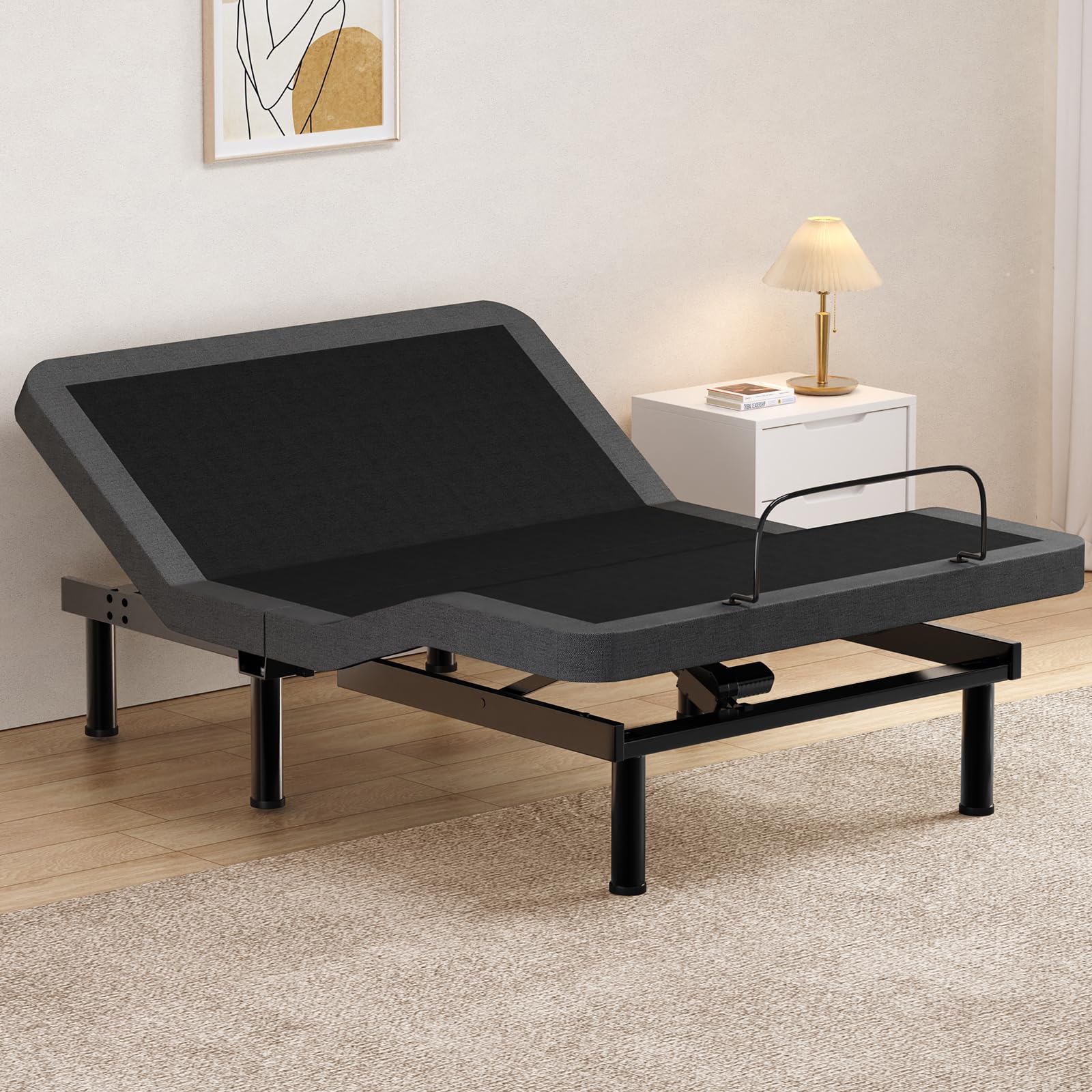 Queen Size Adjustable Bed Frame, Adjustable Bed Base with Adjustable leg height, Separate Head/Foot Lift, Sturdy Metal, 0 Gravity/Anti-Snore, Easy