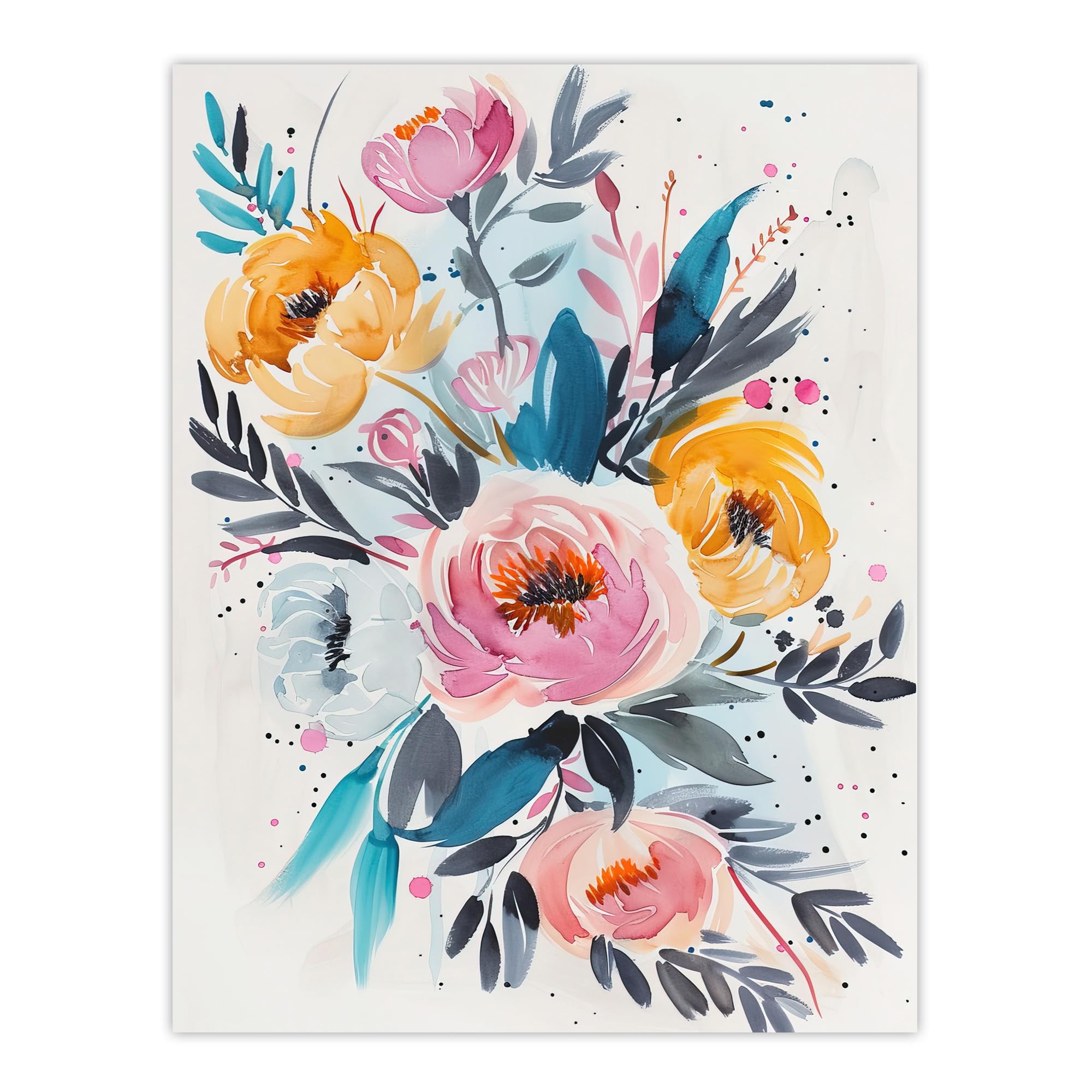 Artery8 Elegant Peony Flower Bouquet Floral Watercolour Living Room Large Wall Art Poster Print Thick Paper 18X24 Inch