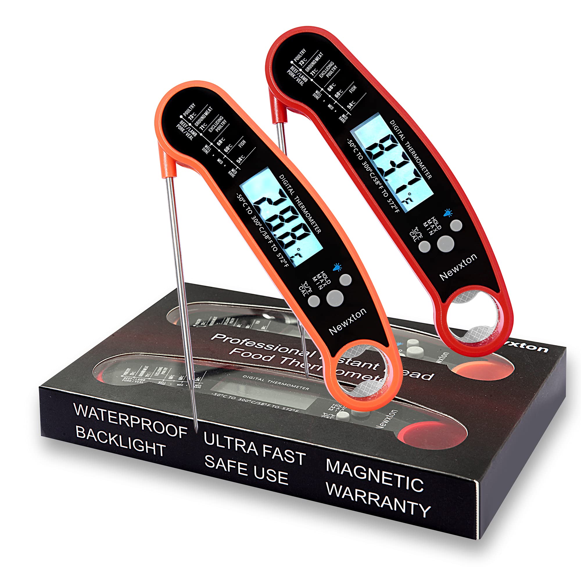 (2packs) 3 Years Warranty, Instant Read Meat Thermometer - Best Waterproof Ultra Fast Thermometer with Backlight & Calibra...