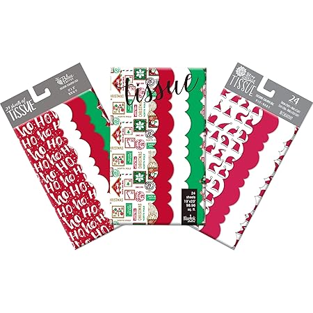 Amazon Com Santa S Workshop Christmas Tissue Paper Collection Exclusive Scalloped Edge 72 Sheets Each 19 X 25 Patterns And Solids