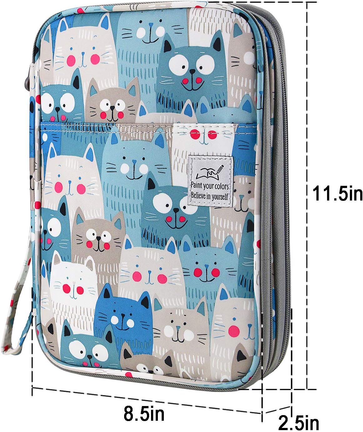 YOUSHARES 192 Slots Colored Pencil Case, Large Capacity Pencil Holder Pen Organizer Bag with Zipper for Prismacolor Watercolor Coloring Pencils, Gel Pens for Student & Artist (Big-Faced Cat)