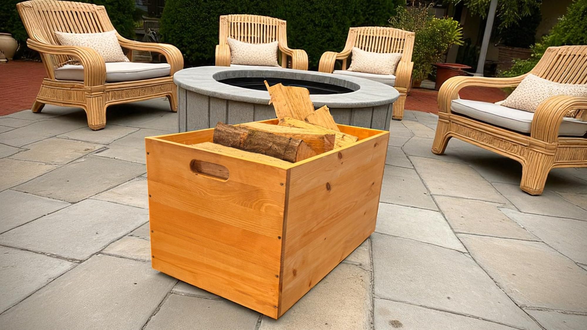 weeco Holz-Aufbewahrungstruhe mit Rollen, 73 x 45 x 40 cm, Kiefernholz, Eichenfarbe, Multifunktionale Lagerkiste für Kaminholz, Spielzeug, Decken