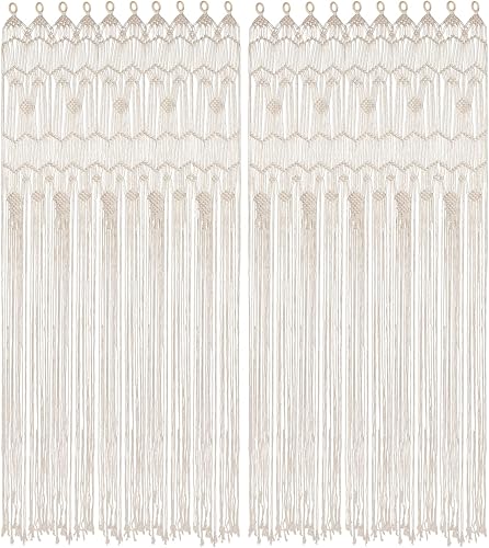 Osunnus Cortina bohemia de macramé para ventana cortina divisora de habitación 83 x 35 pulgadas 2 paneles grandes y largos de macramé para colgar en