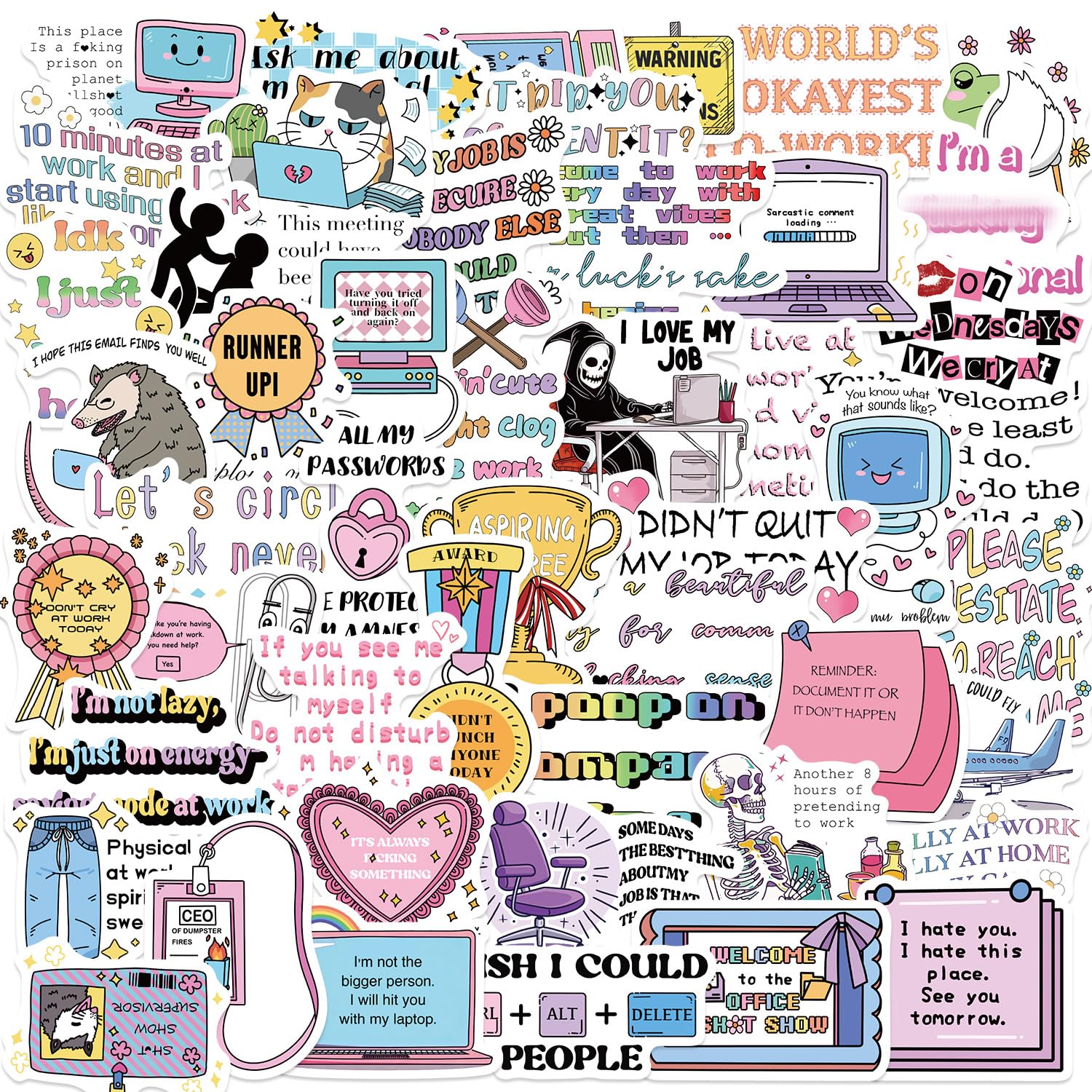 50Pcs Work Humor Stickers Office Vinyl Decals for Laptops Water Bottles Notebooks Helmets Bikes and Phones Fans Lovers and Sarcastic Vibe Enthusiasts