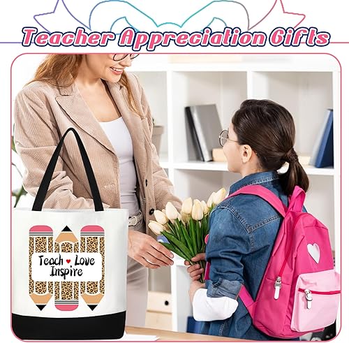 Miniatura 9 de Mixweer 4 bolsas de lona para profesores, regalos de agradecimiento para profesores, bolsas de regalo para mujeres, regalos de Navidad, suministros