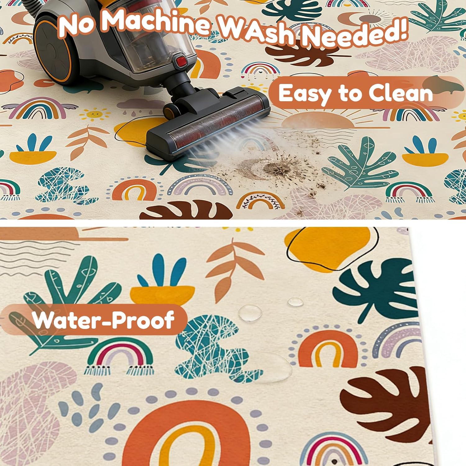 Baby Play Mat for Floor, 50'' x 50'' Thicken Foam Padded Mat for Tummy Time, Playpen Playmat for Toddlers Infant Kids, Water-Repellent Coral Velvet, Non-Slip Bottom Safe for Crawling (Boho)